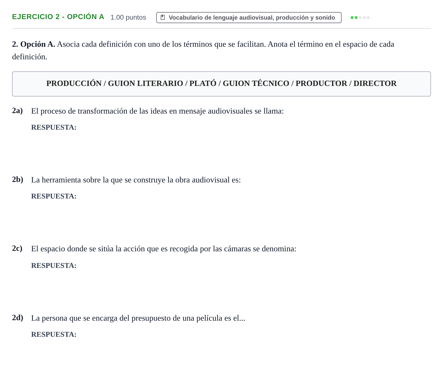 Enunciado: Ejercicio 2 - Opción A · Cultura Audiovisual II PAU Extremadura Ordinaria 2022