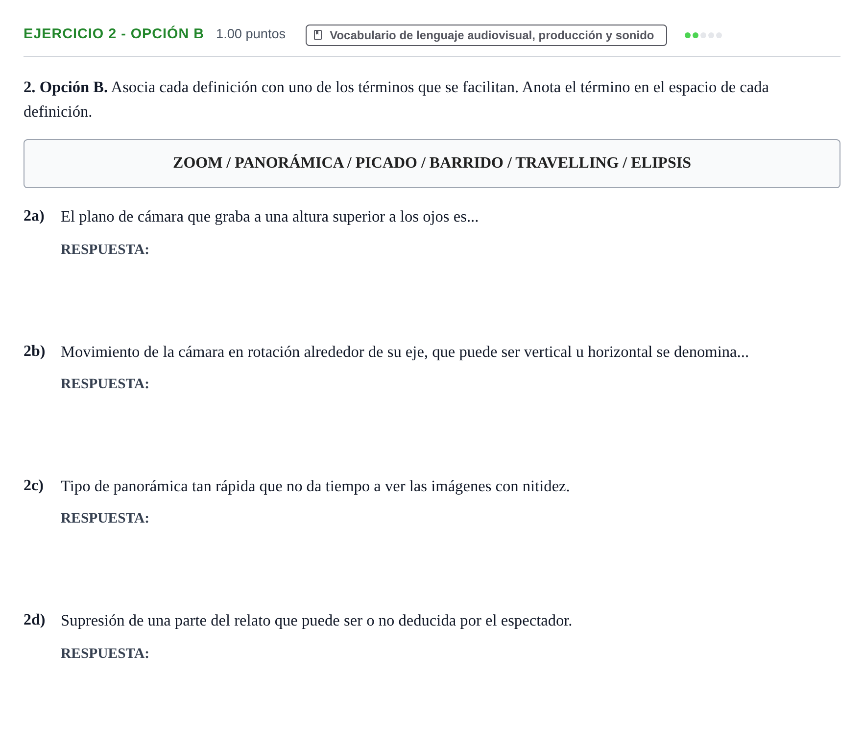 Enunciado: Ejercicio 2 - Opción B · Cultura Audiovisual II PAU Extremadura Ordinaria 2022