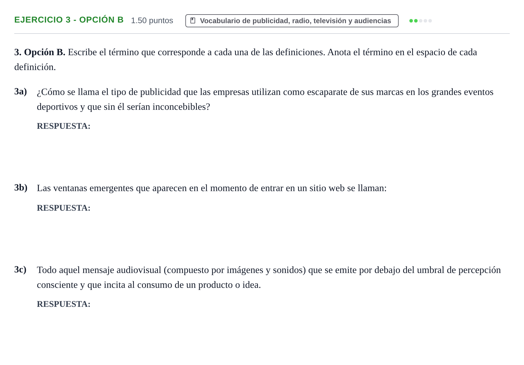 Enunciado: Ejercicio 3 - Opción B · Cultura Audiovisual II PAU Extremadura Ordinaria 2022