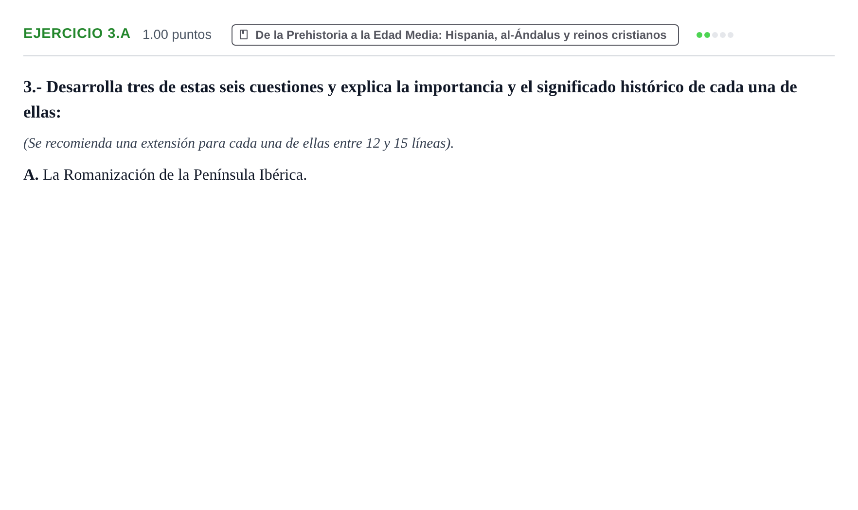 Enunciado: Ejercicio 3.A · Historia de España PAU Extremadura Ordinaria 2022
