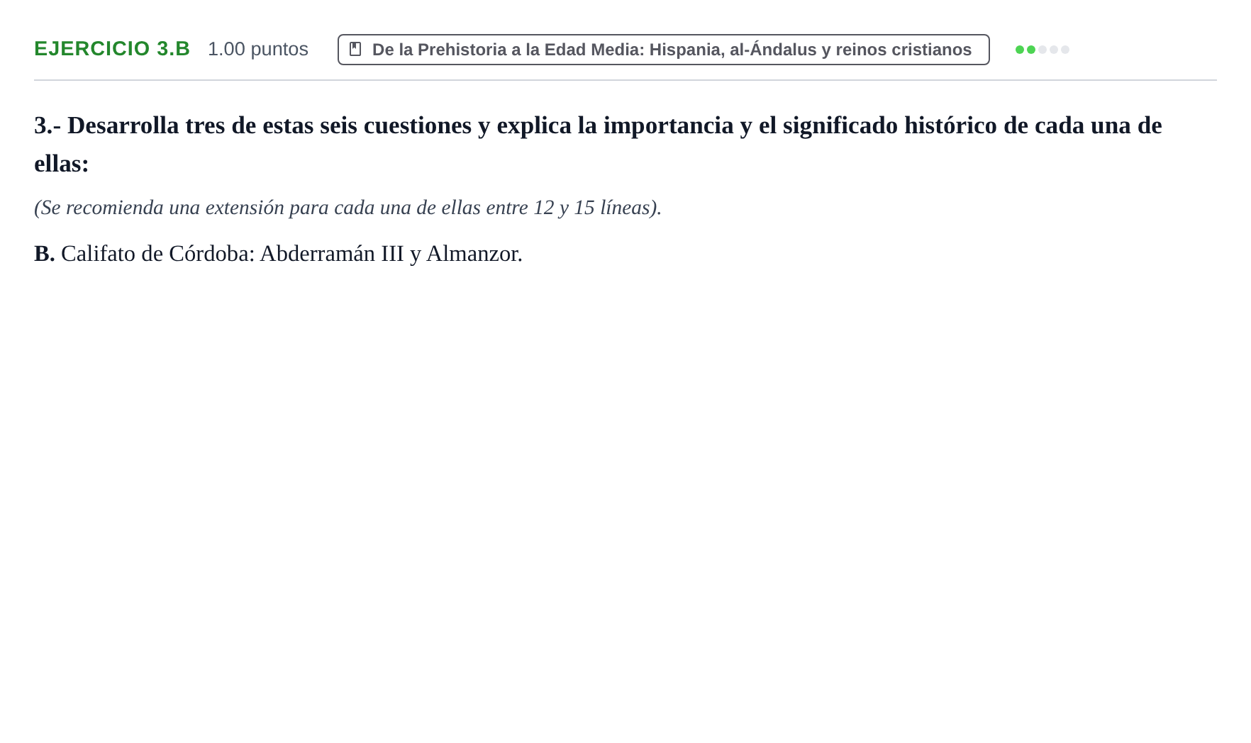 Enunciado: Ejercicio 3.B · Historia de España PAU Extremadura Ordinaria 2022