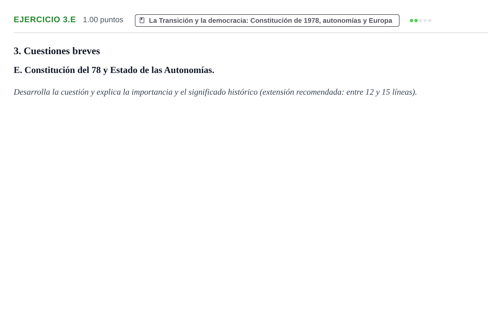 Enunciado: Ejercicio 3.E · Historia de España PAU Extremadura Ordinaria 2022