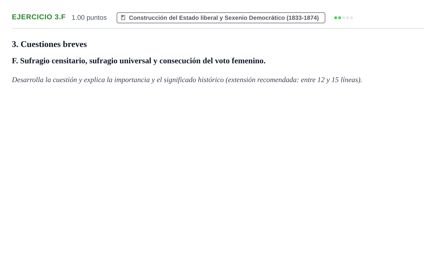 Enunciado: Ejercicio 3.F · Historia de España PAU Extremadura Ordinaria 2022