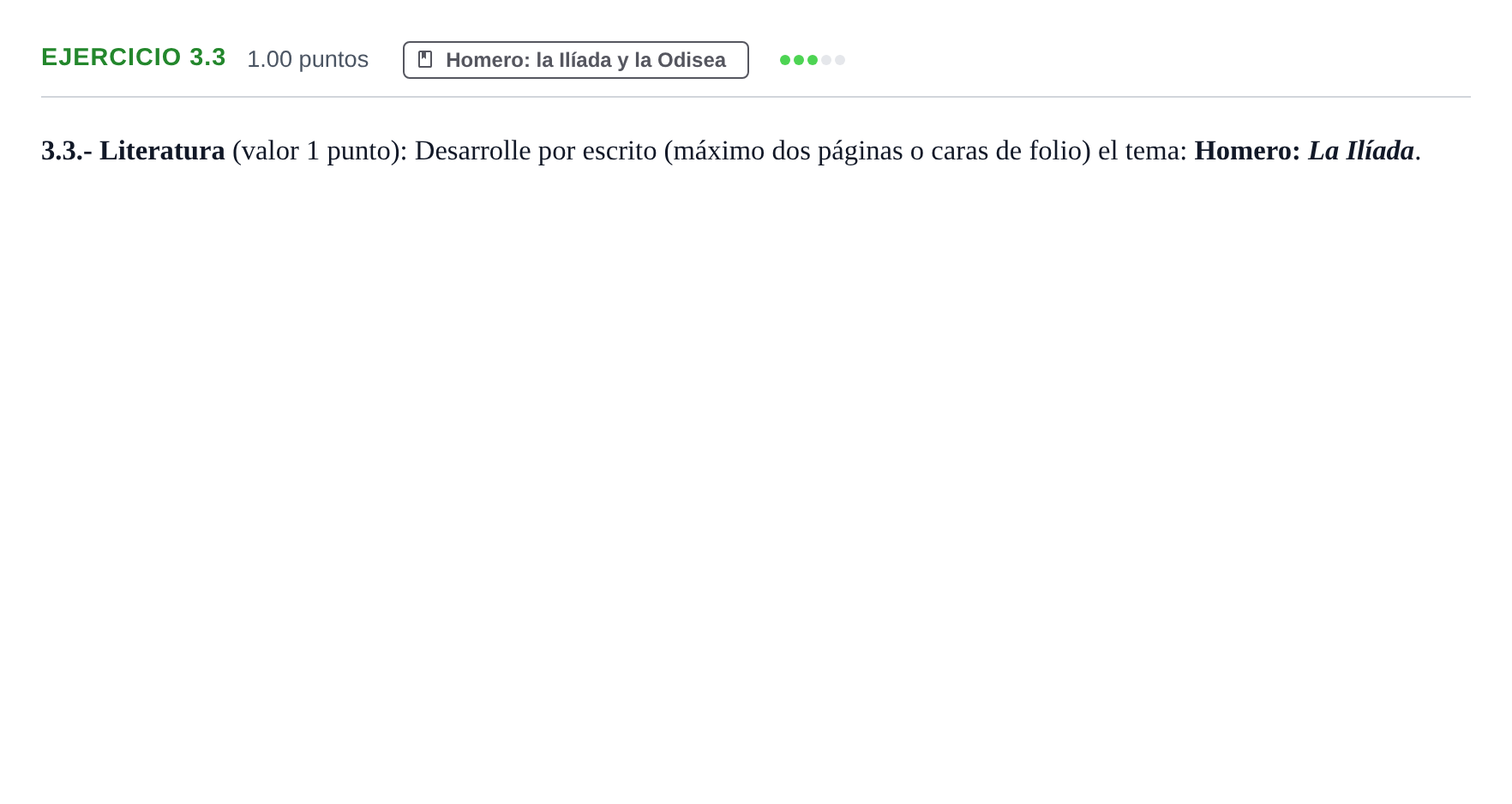 Enunciado: Ejercicio 3.3 · Griego II PAU Extremadura Ordinaria 2022