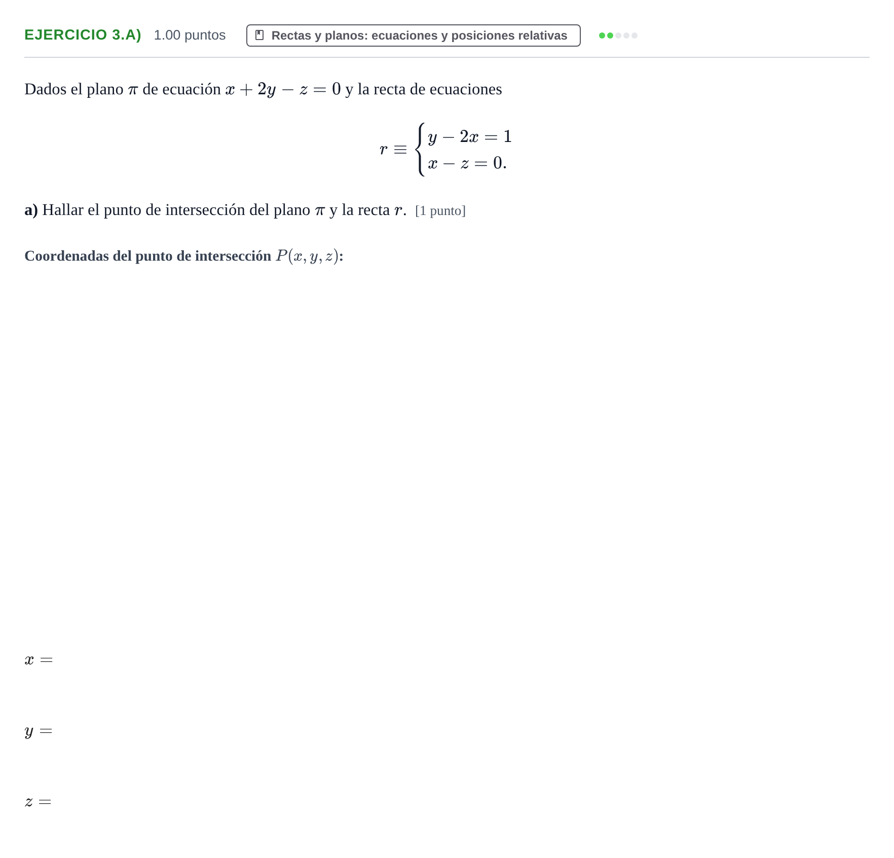 Enunciado: Ejercicio 3.a) - Rectas y planos · Matemáticas II PAU Extremadura Ordinaria 2022