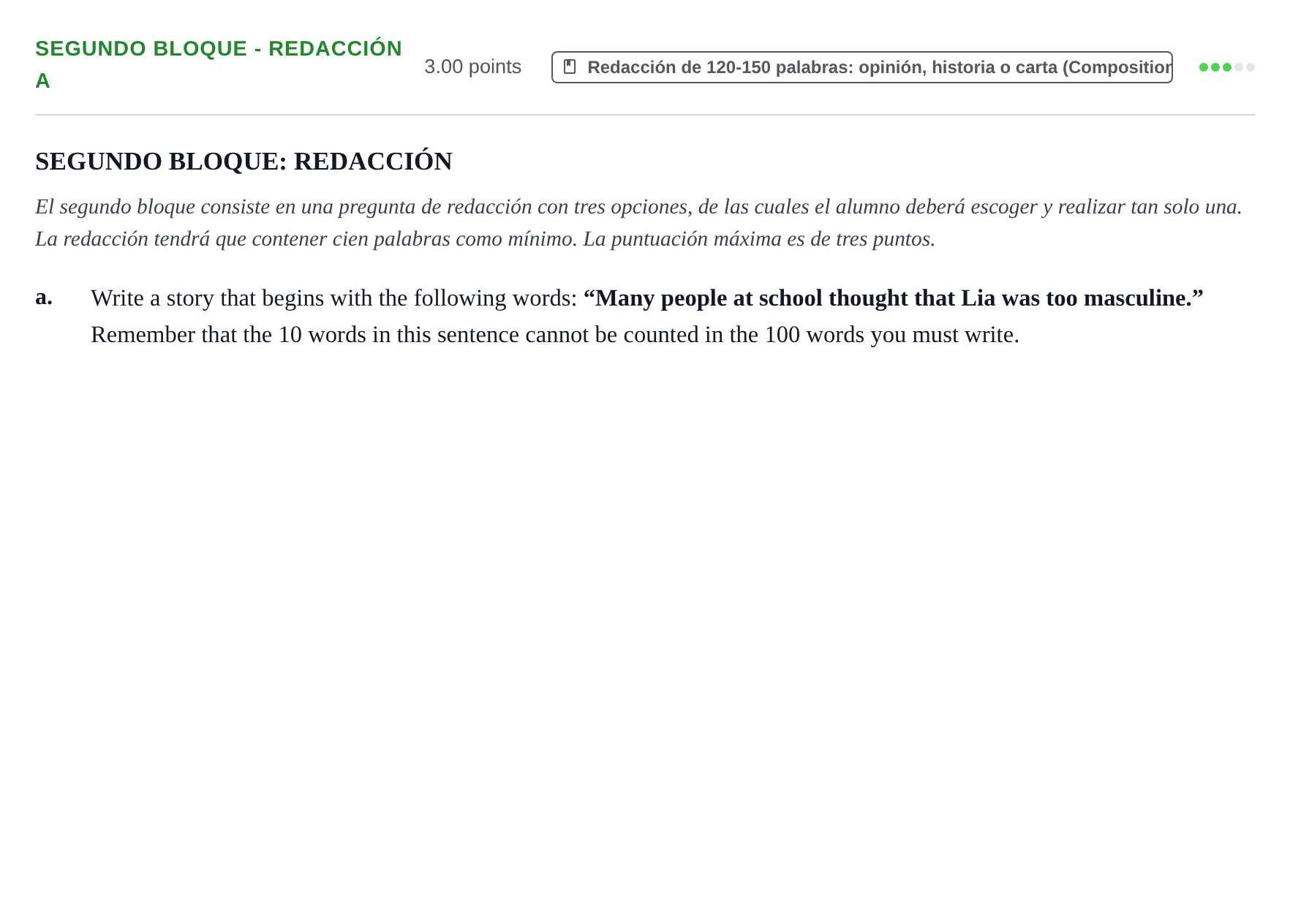 Enunciado: Ejercicio Segundo Bloque - Redacción a · Inglés PAU Extremadura Ordinaria 2022