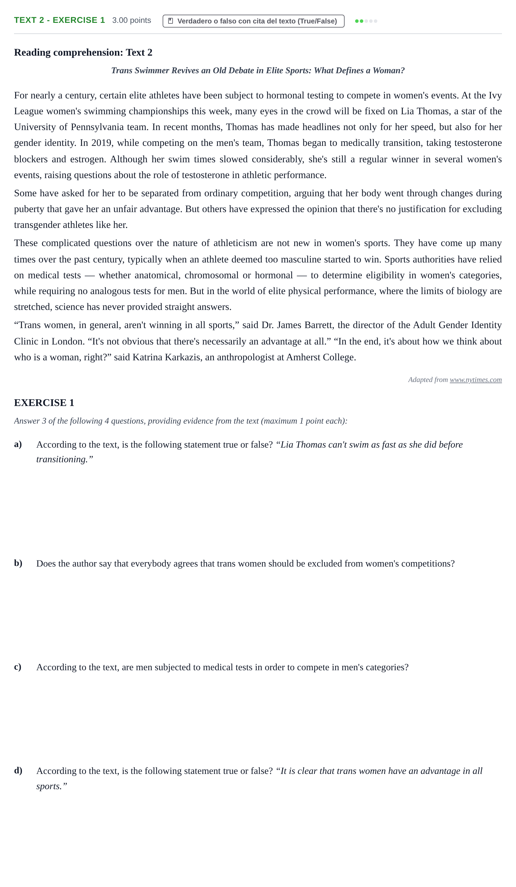 Enunciado: Ejercicio Text 2 - Exercise 1 · Inglés PAU Extremadura Ordinaria 2022