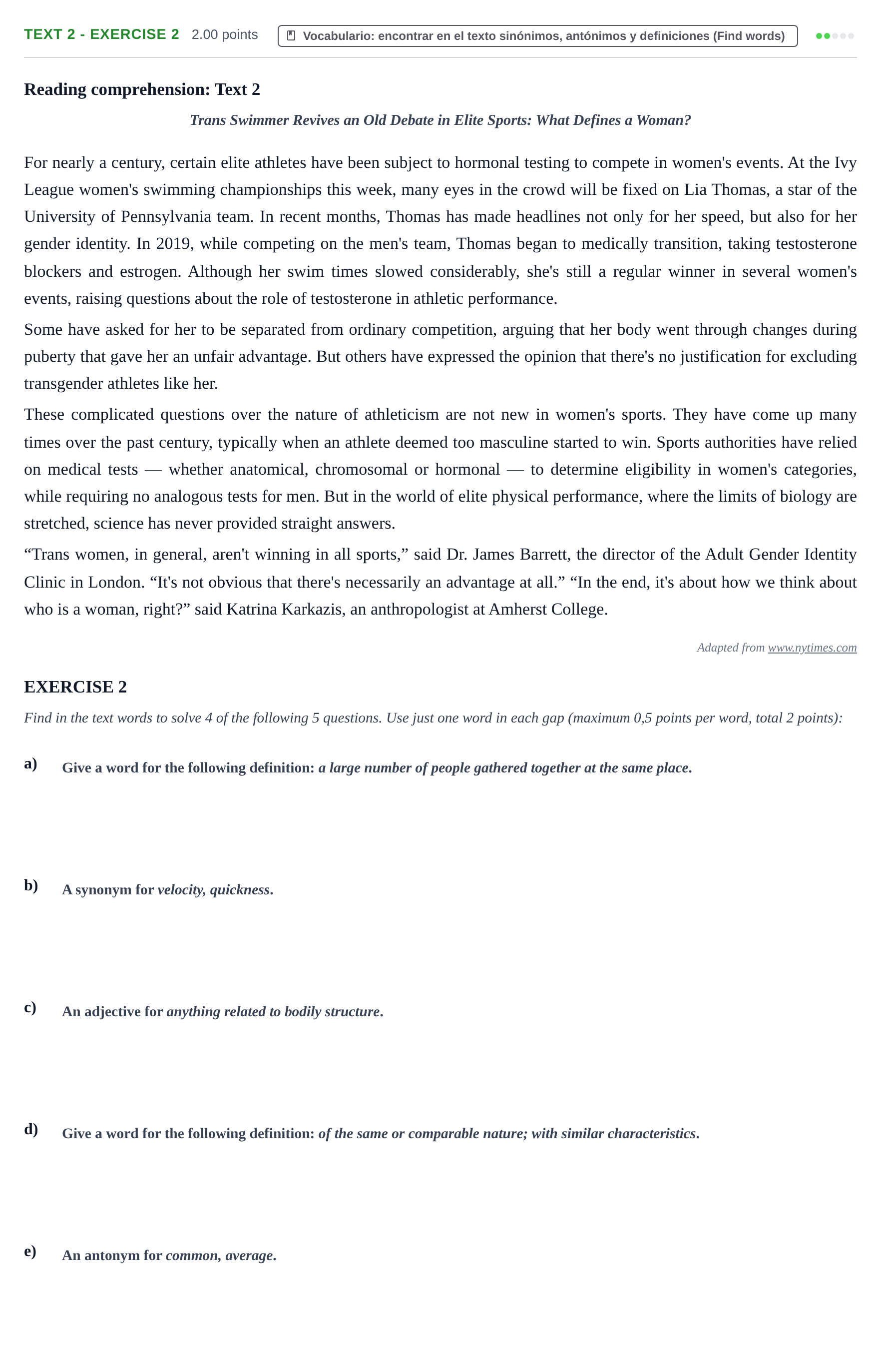 Enunciado: Ejercicio Text 2 - Exercise 2 · Inglés PAU Extremadura Ordinaria 2022