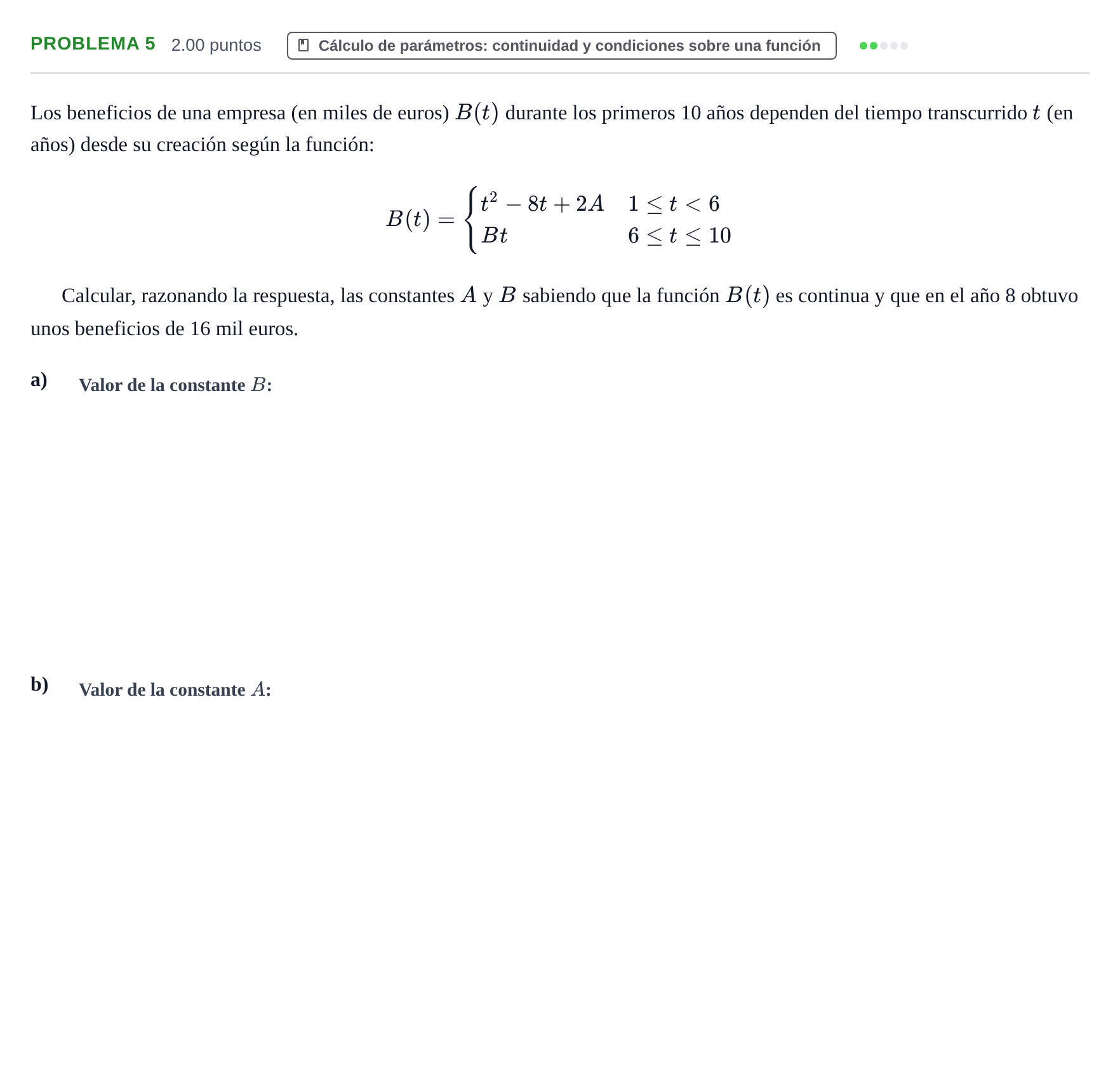 Enunciado: Problema 5 · Matemáticas aplicadas a las Ciencias Sociales II PAU Extremadura Ordinaria 2022