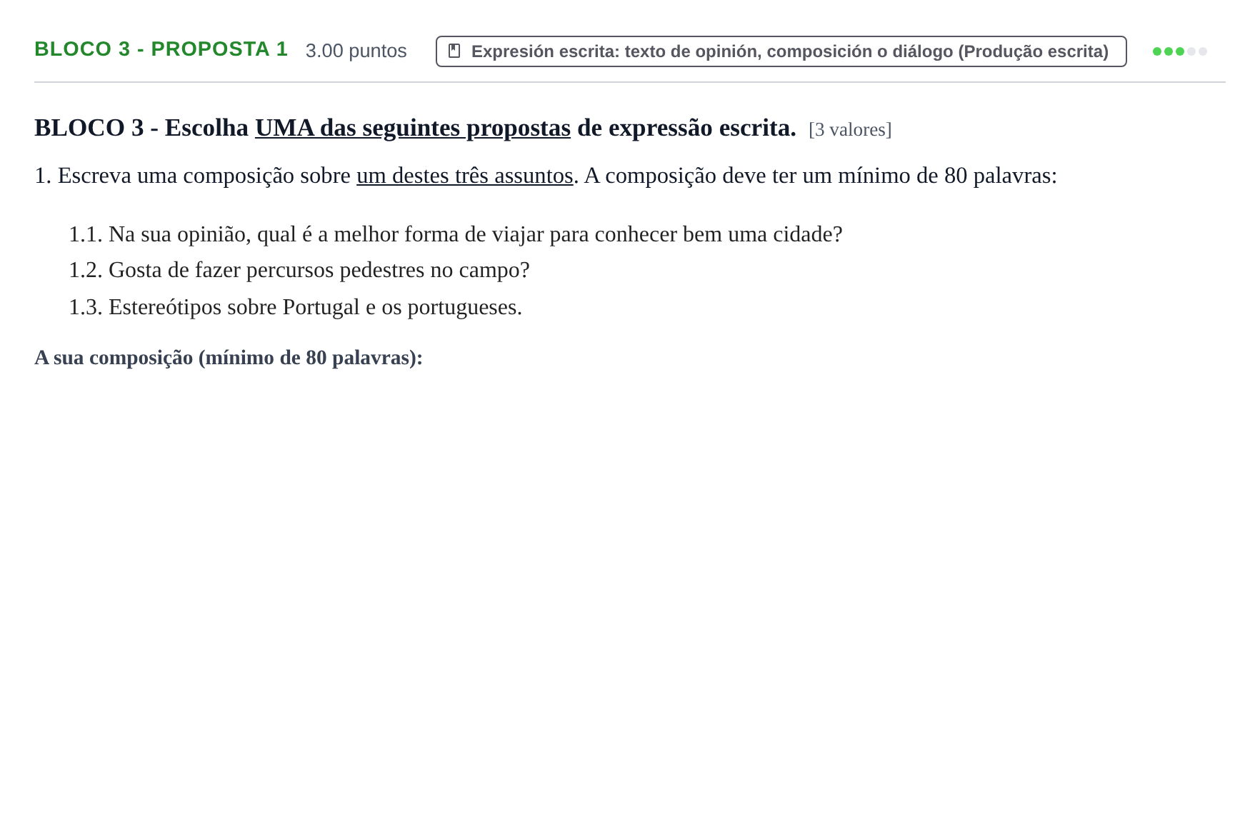 Enunciado: Ejercicio Bloco 3 - Proposta 1 · Portugués PAU Extremadura Ordinaria 2022