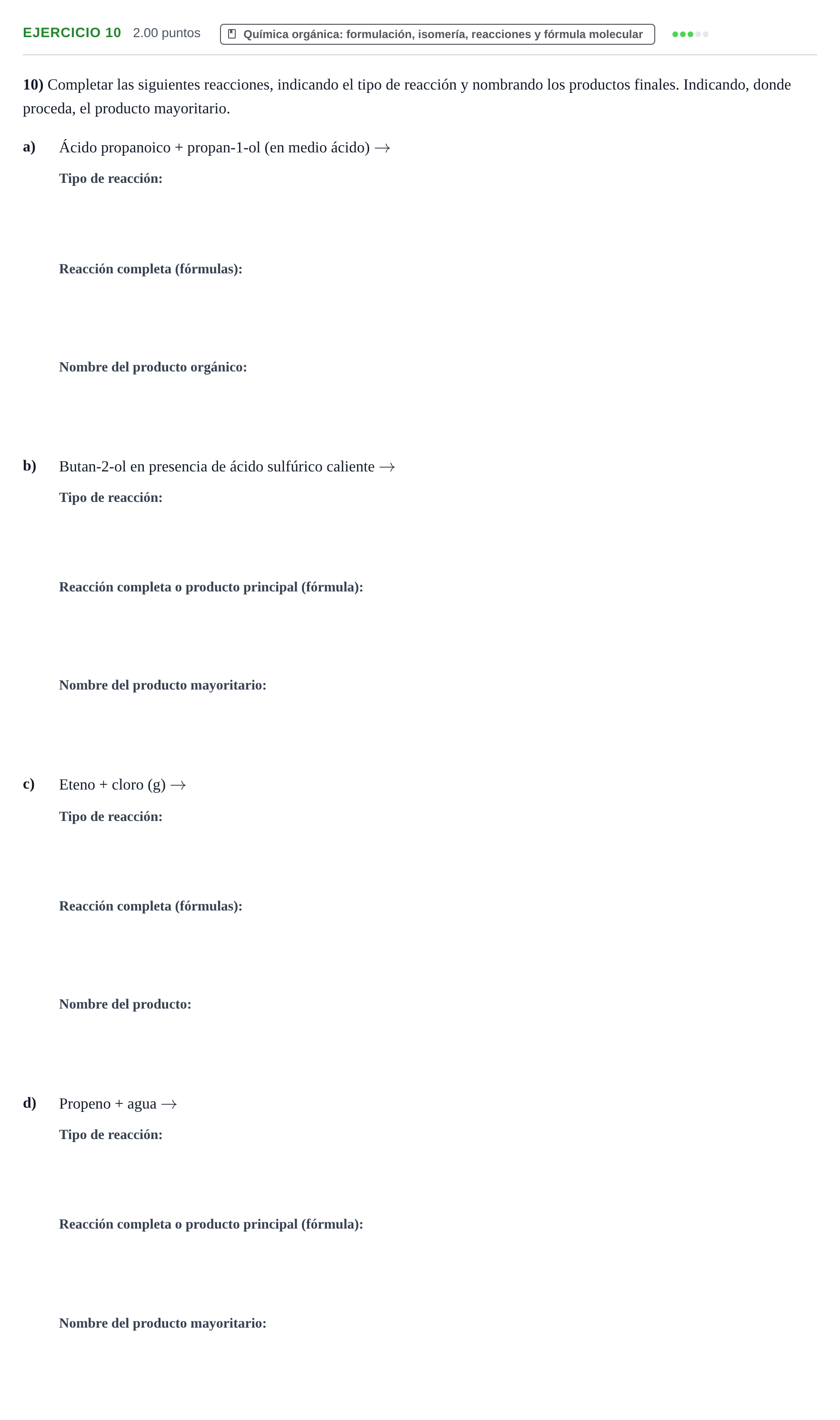 Enunciado: Problema 10 · Química PAU Extremadura Ordinaria 2022