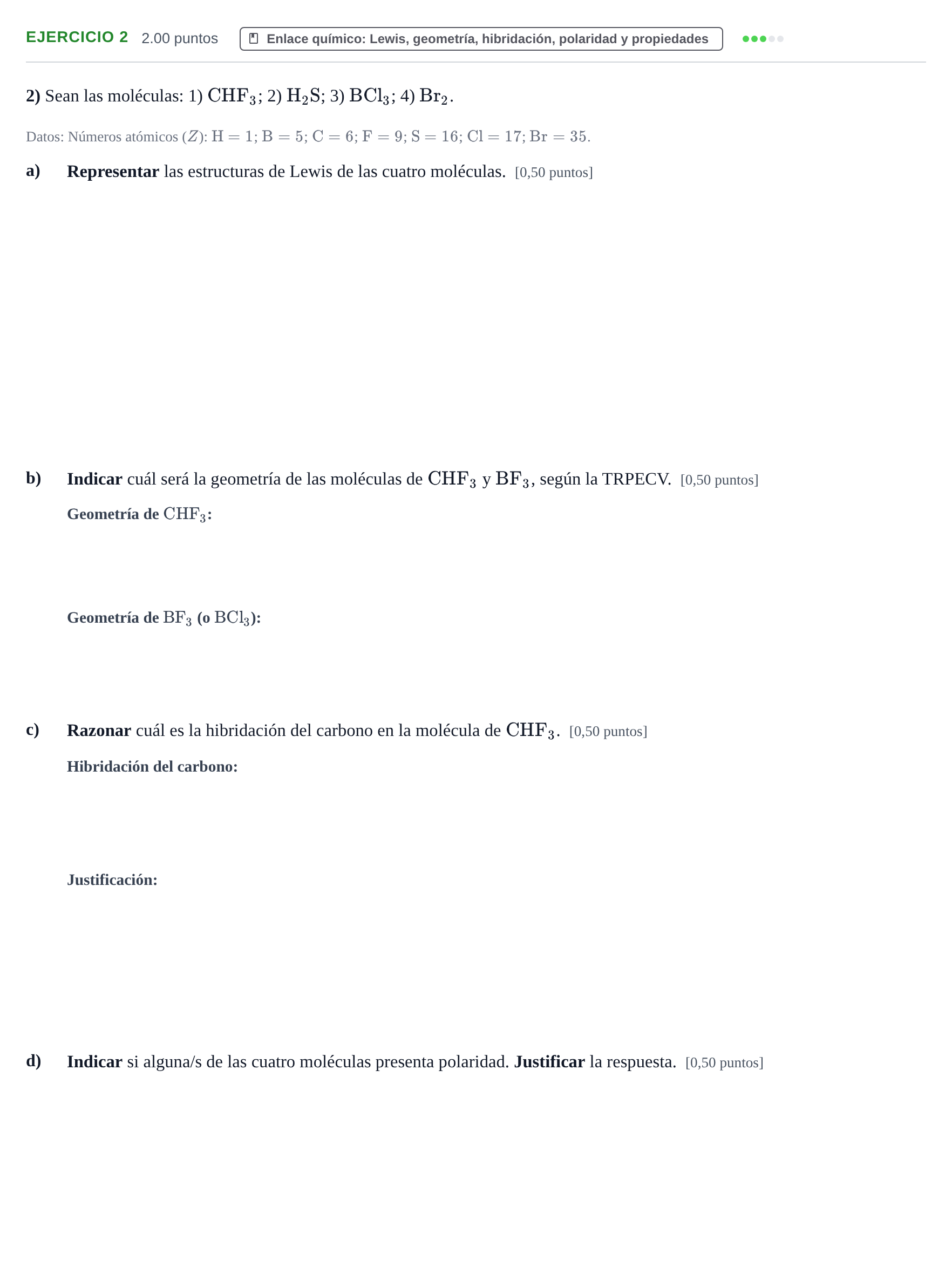 Enunciado: Problema 2 · Química PAU Extremadura Ordinaria 2022