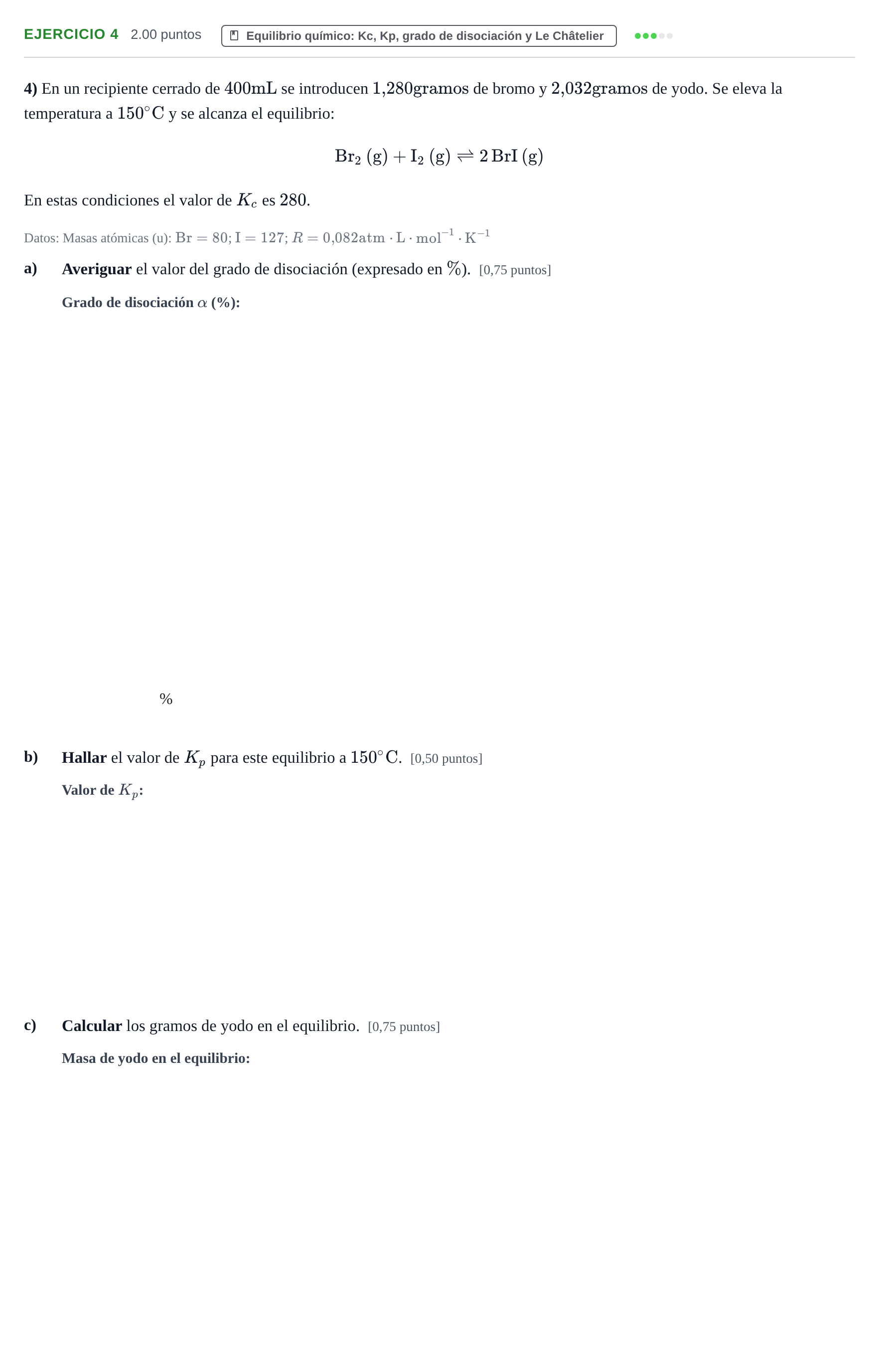 Enunciado: Problema 4 · Química PAU Extremadura Ordinaria 2022