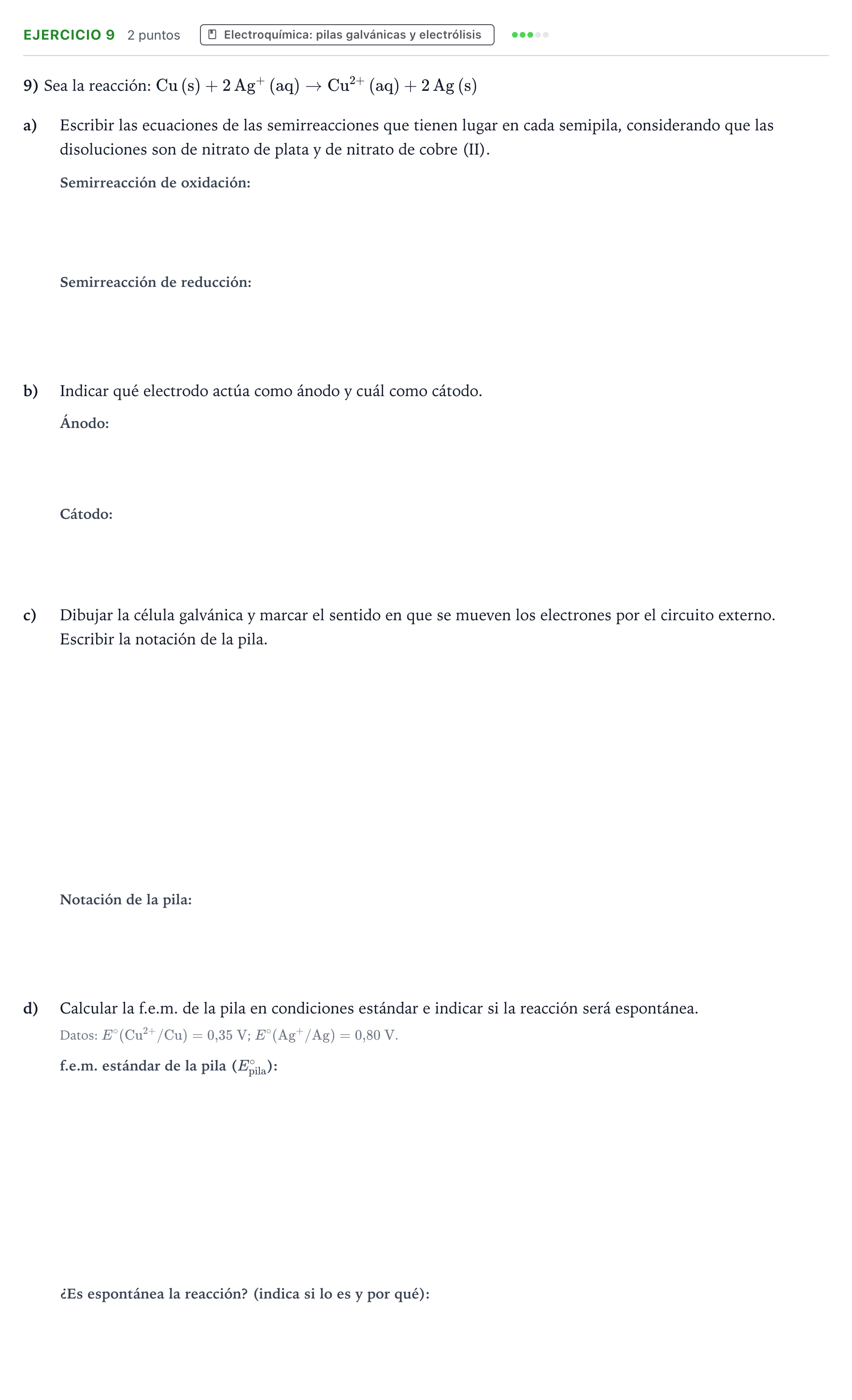 Enunciado: Problema 9 · Química PAU Extremadura Ordinaria 2022