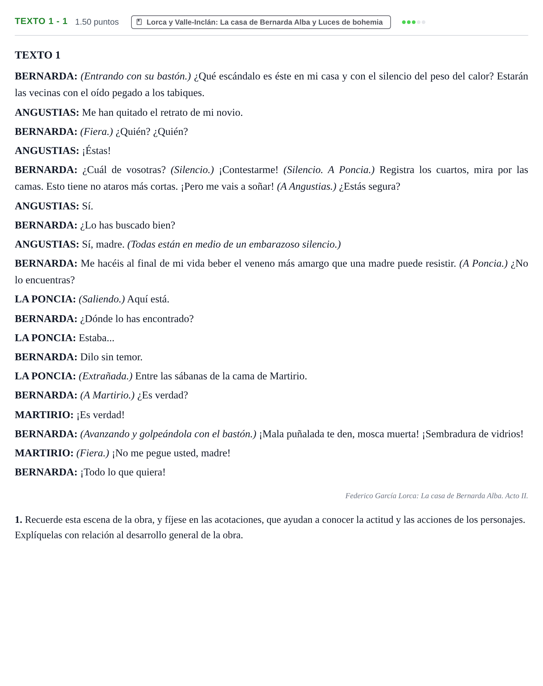 Enunciado: Ejercicio Texto 1 - 1 · Artes Escénicas PAU Extremadura Extraordinaria 2022