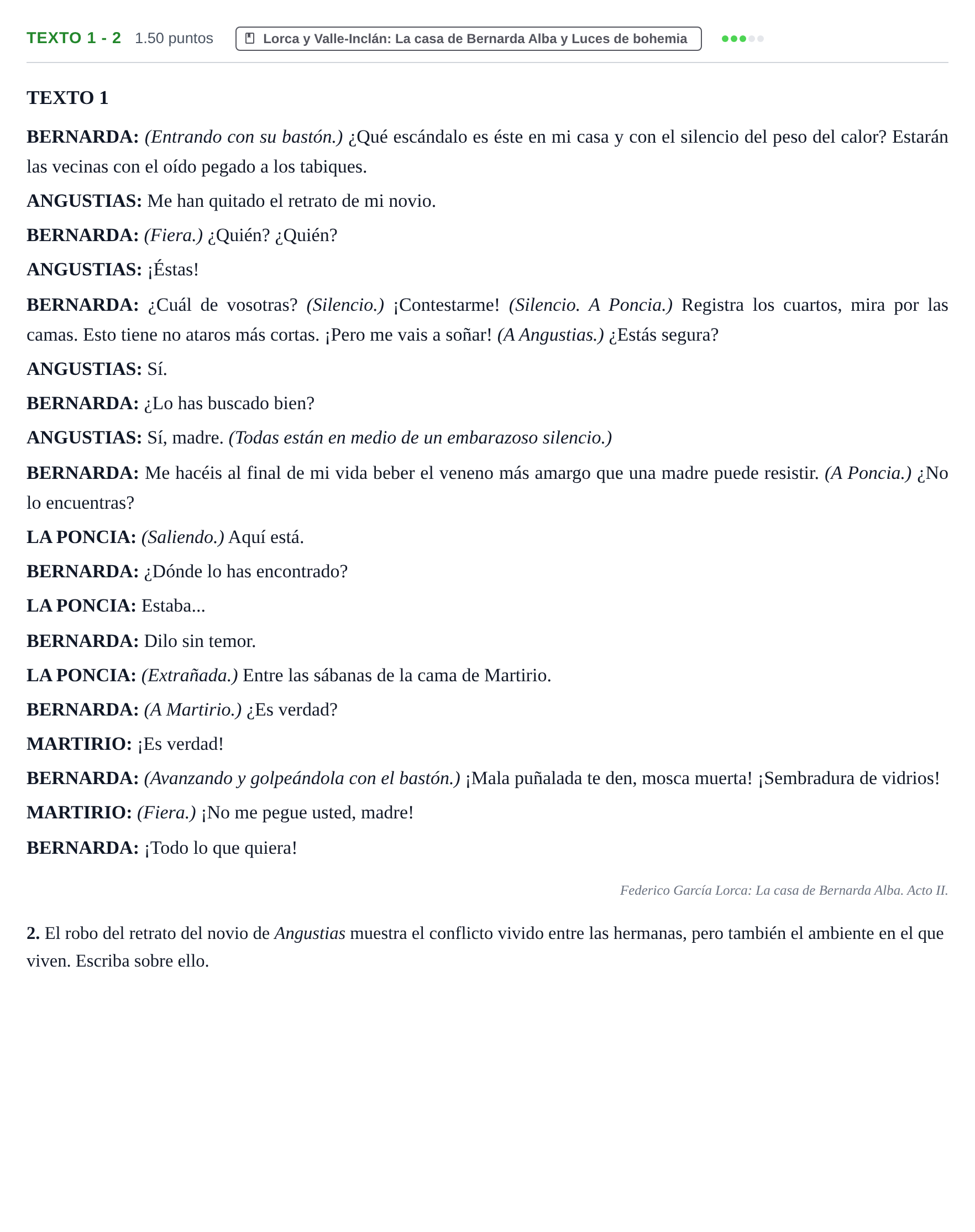 Enunciado: Ejercicio Texto 1 - 2 · Artes Escénicas PAU Extremadura Extraordinaria 2022