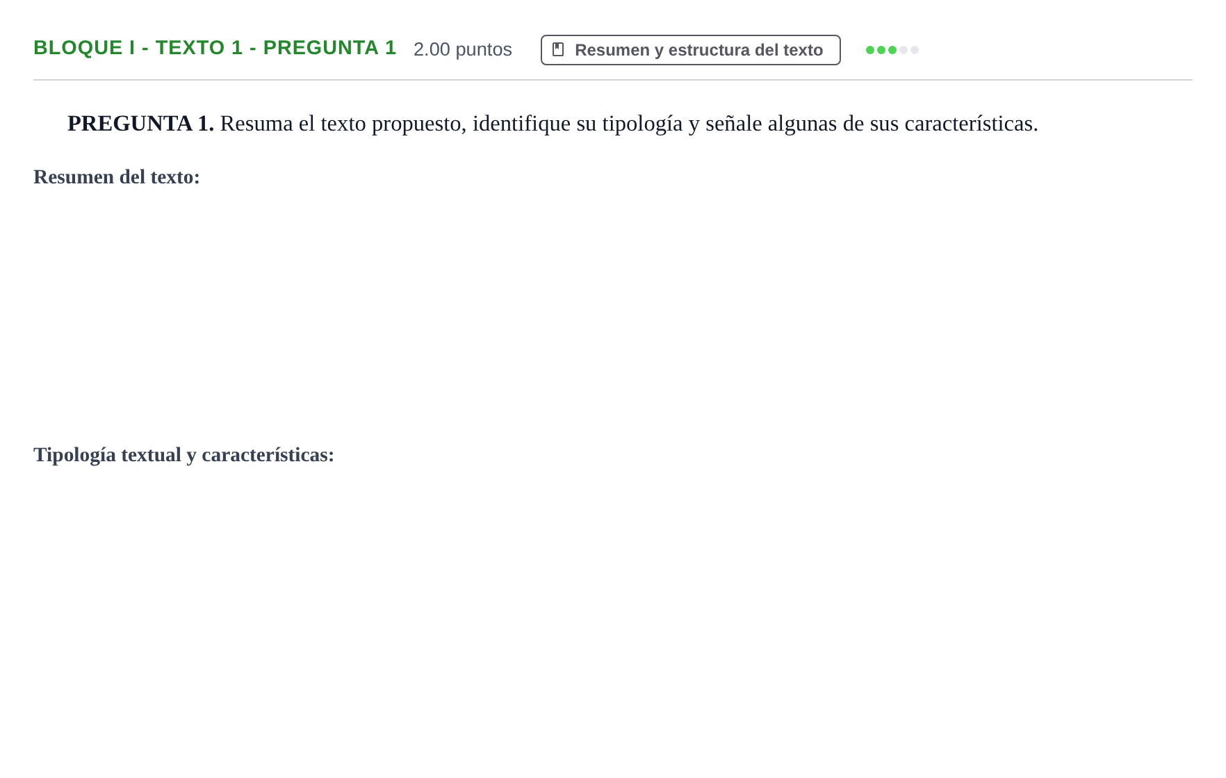 Enunciado: Bloque I - Texto 1 - Pregunta 1 · Lengua Castellana y Literatura II PAU Extremadura Extraordinaria 2022