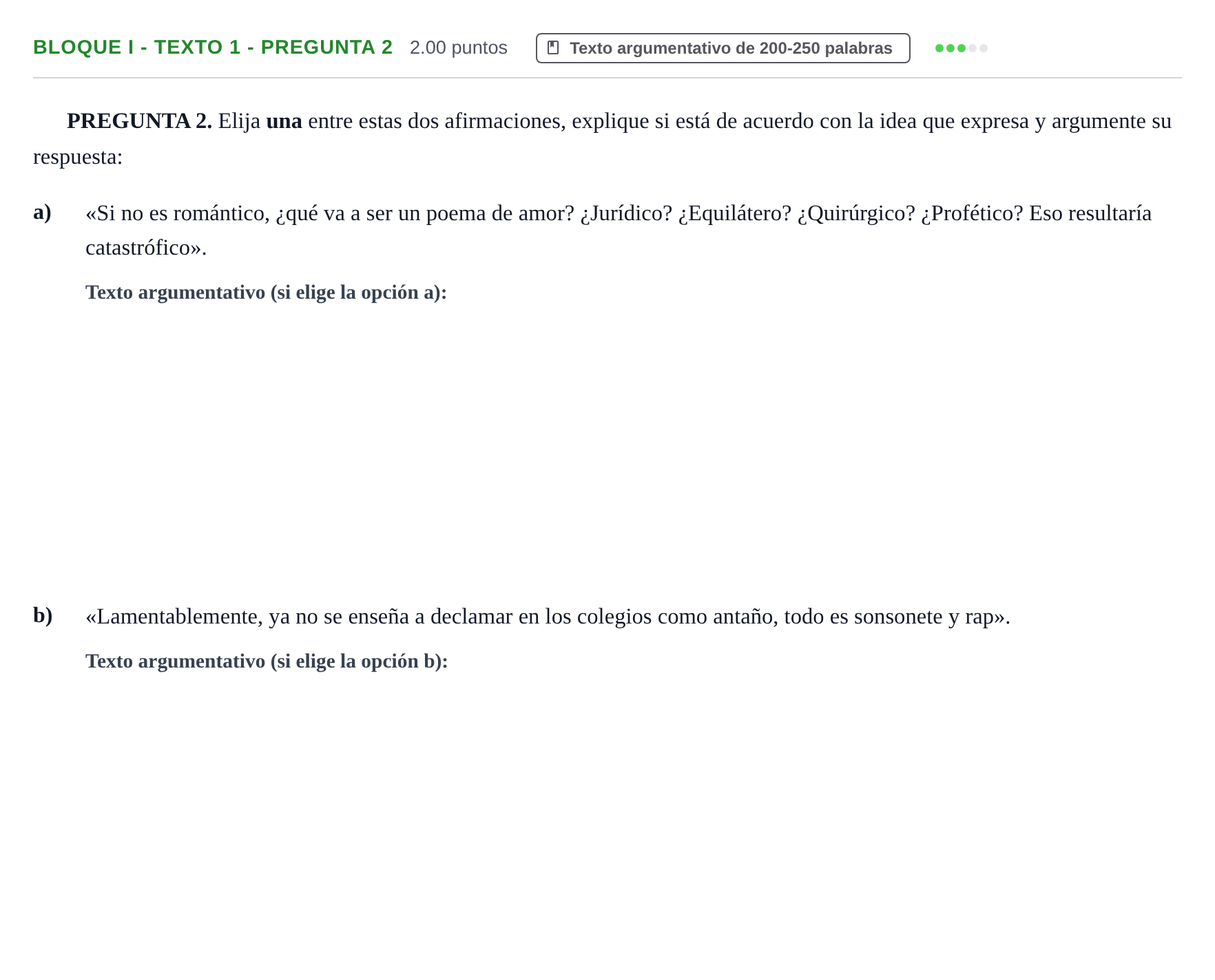 Enunciado: Bloque I - Texto 1 - Pregunta 2 · Lengua Castellana y Literatura II PAU Extremadura Extraordinaria 2022