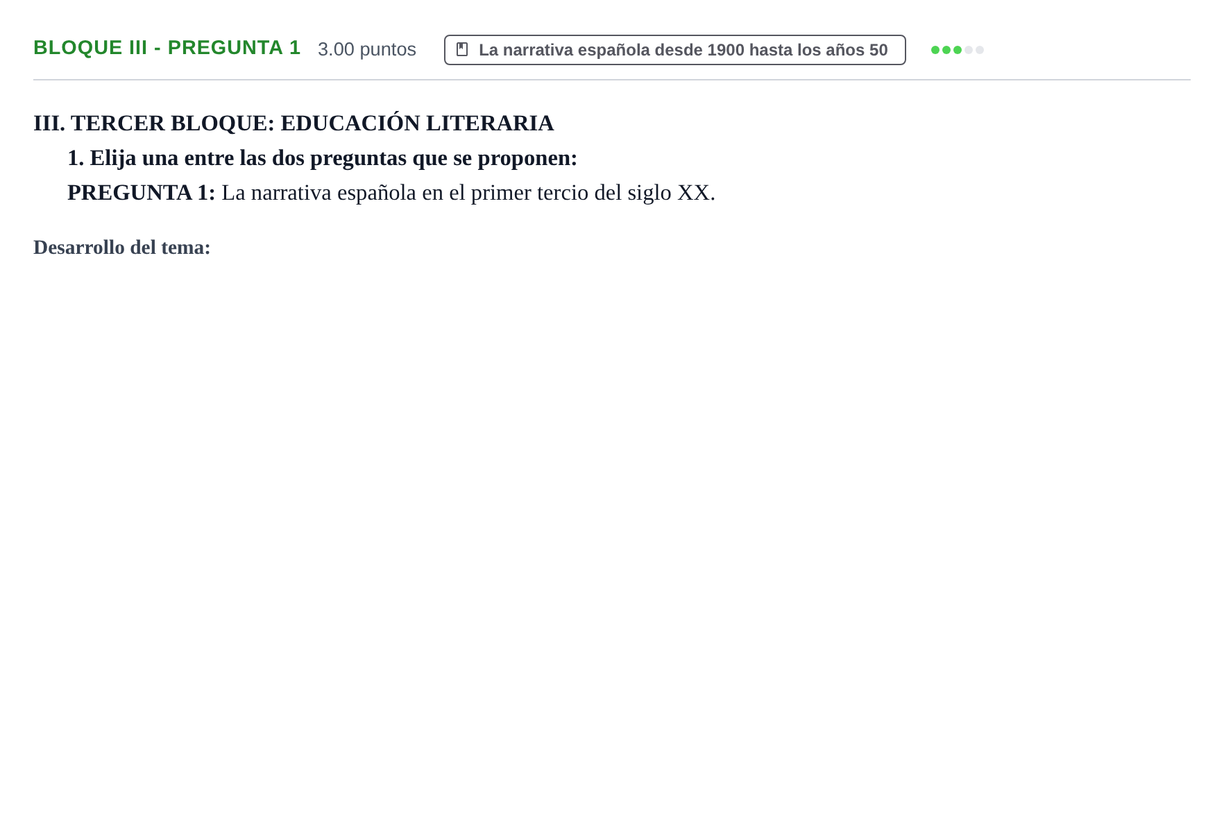 Enunciado: Bloque III - Pregunta 1 · Lengua Castellana y Literatura II PAU Extremadura Extraordinaria 2022