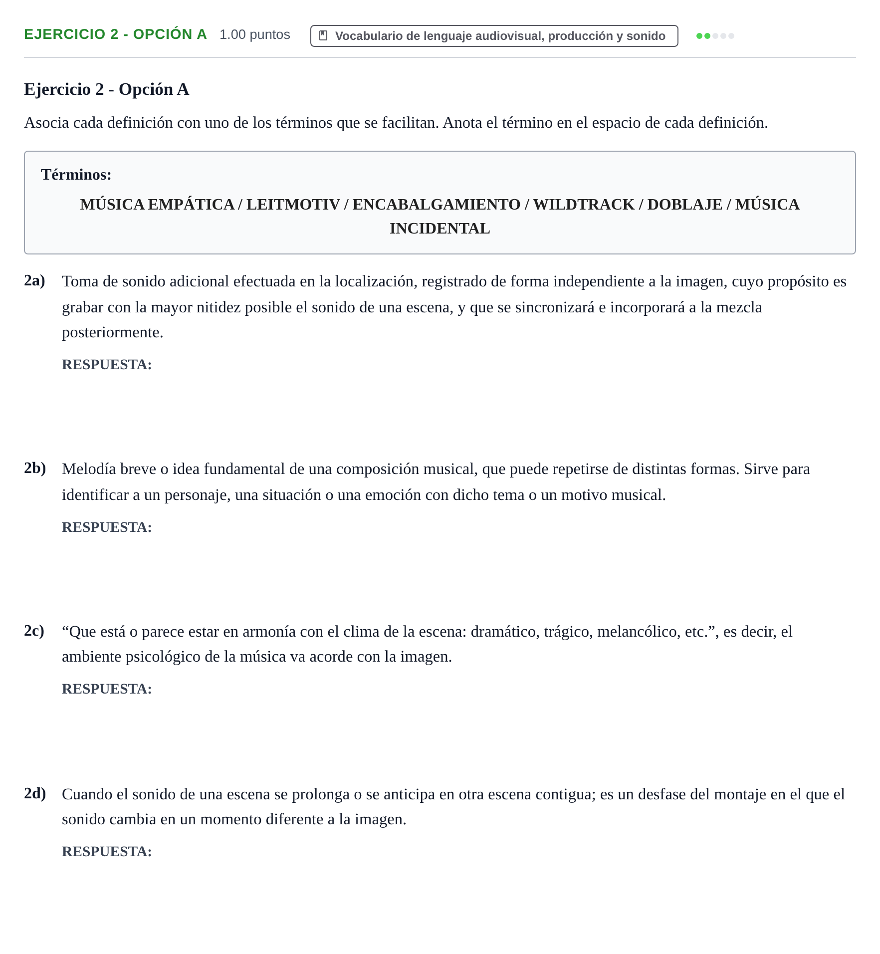 Enunciado: Ejercicio 2 - Opción A · Cultura Audiovisual II PAU Extremadura Extraordinaria 2022