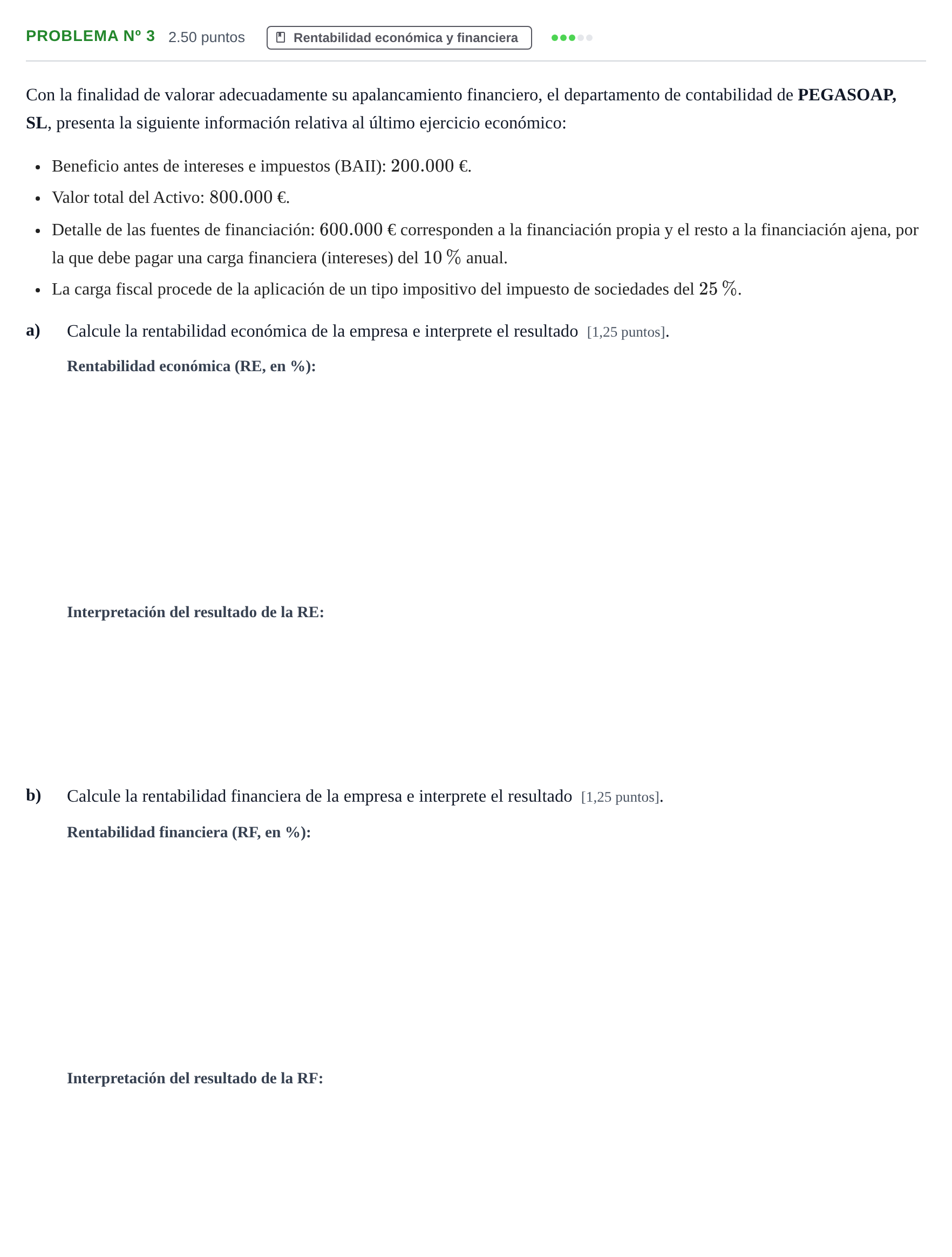 Enunciado: Problema nº 3 · Empresa y Diseño de Modelos de Negocio PAU Extremadura Extraordinaria 2022
