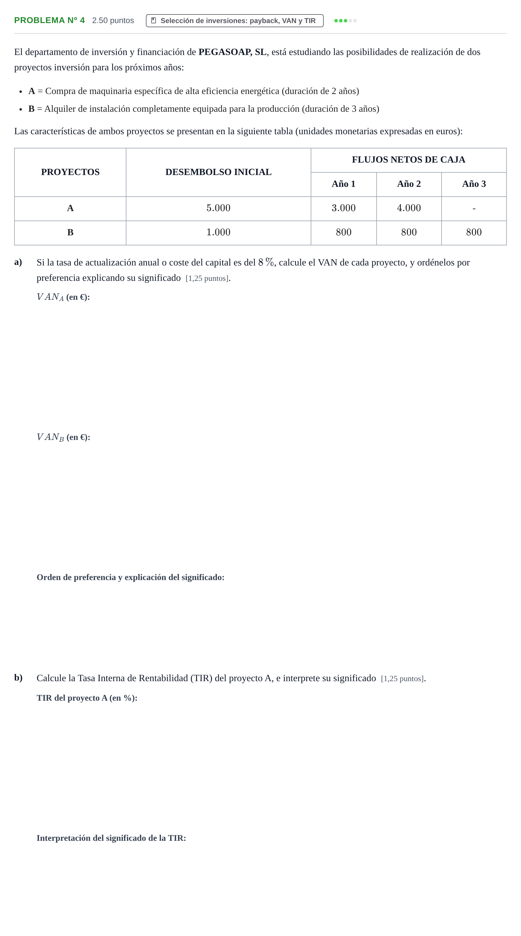 Enunciado: Problema nº 4 · Empresa y Diseño de Modelos de Negocio PAU Extremadura Extraordinaria 2022