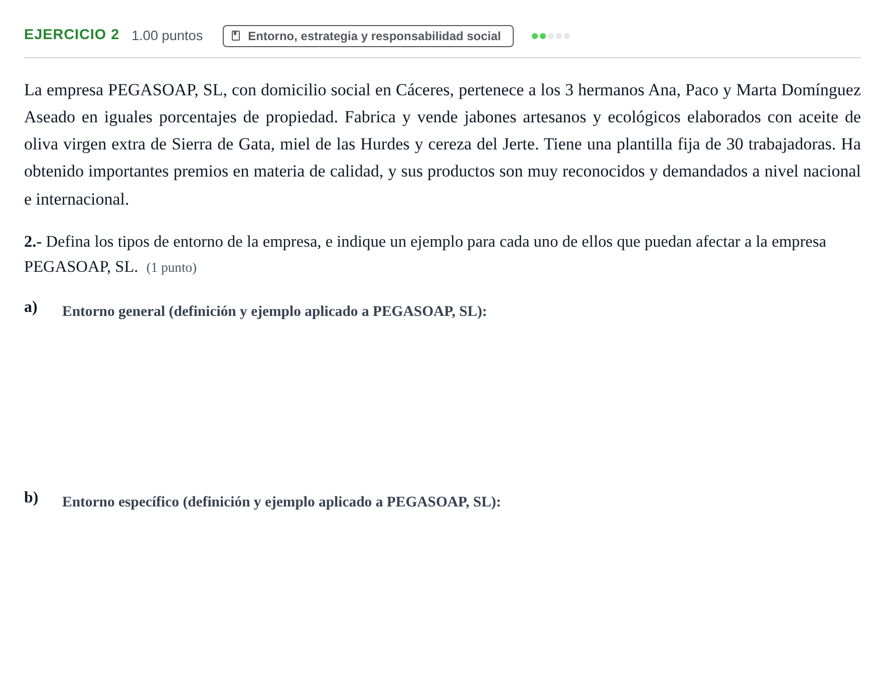 Enunciado: Problema 2 · Empresa y Diseño de Modelos de Negocio PAU Extremadura Extraordinaria 2022
