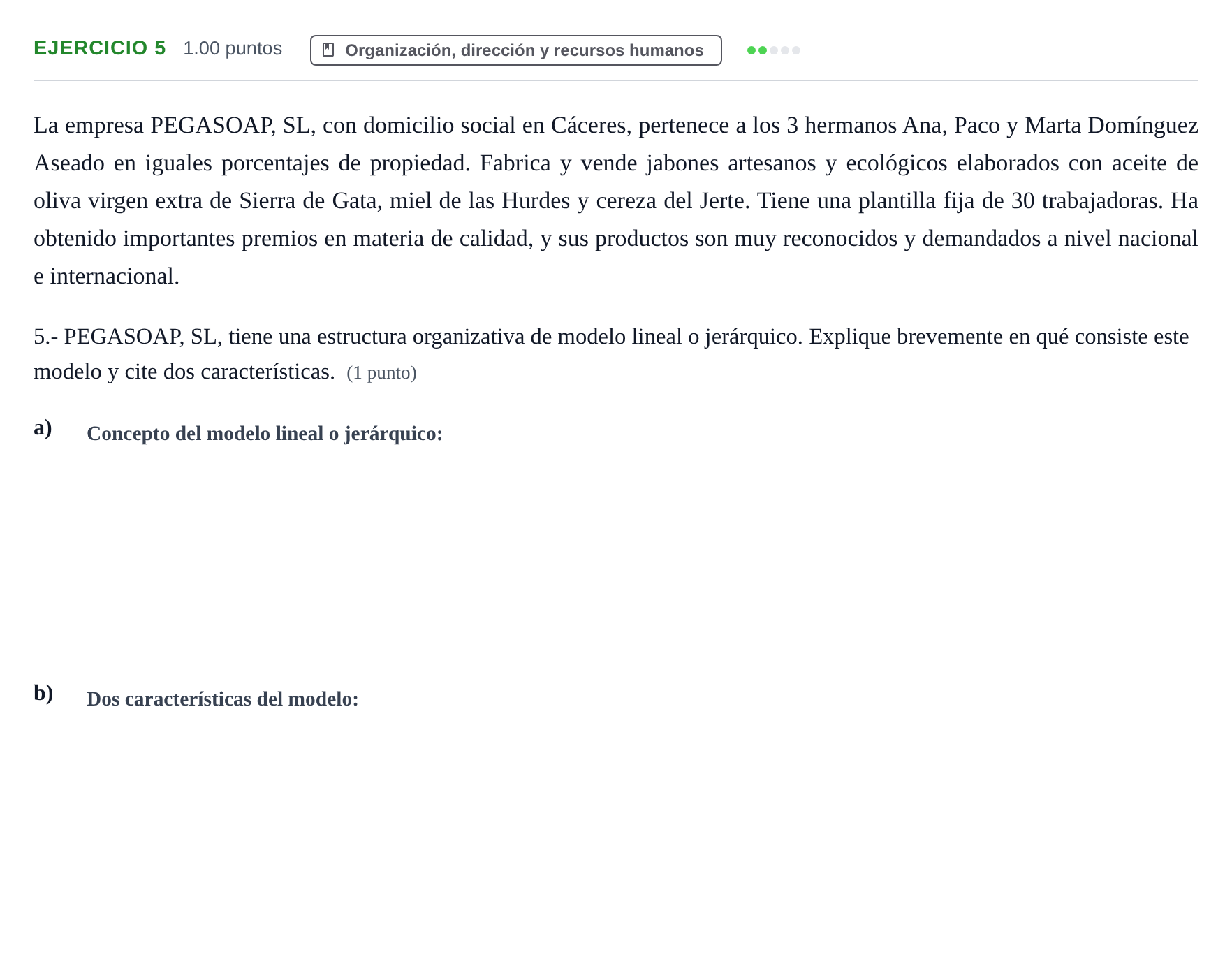 Enunciado: Problema 5 · Empresa y Diseño de Modelos de Negocio PAU Extremadura Extraordinaria 2022