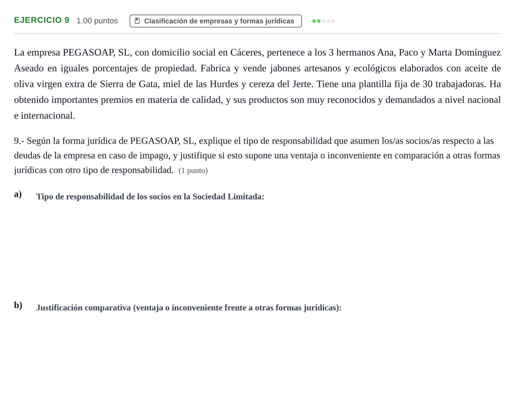 Enunciado: Problema 9 · Empresa y Diseño de Modelos de Negocio PAU Extremadura Extraordinaria 2022