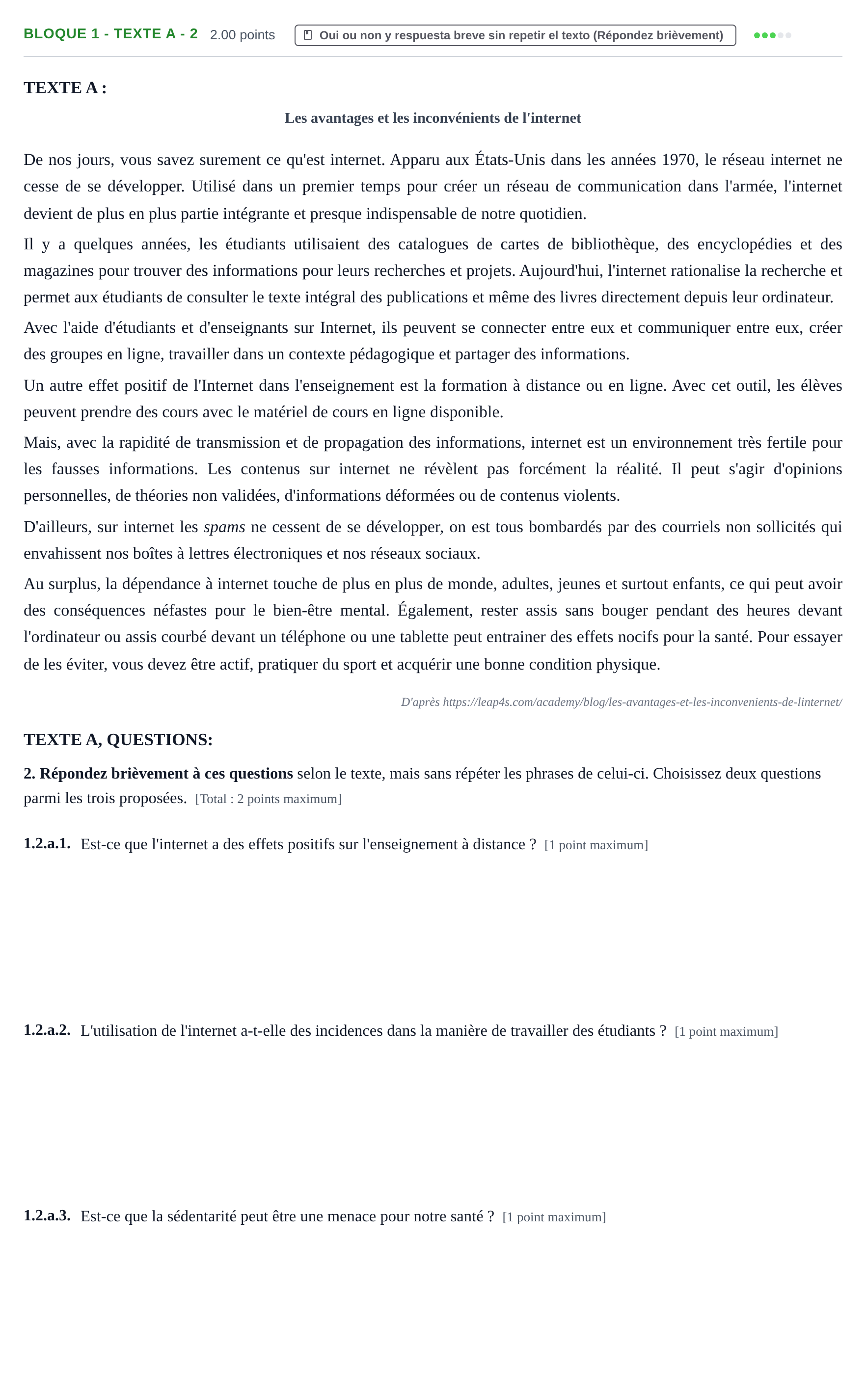 Enunciado: Bloque 1 - Texte A - 2 · Francés PAU Extremadura Extraordinaria 2022