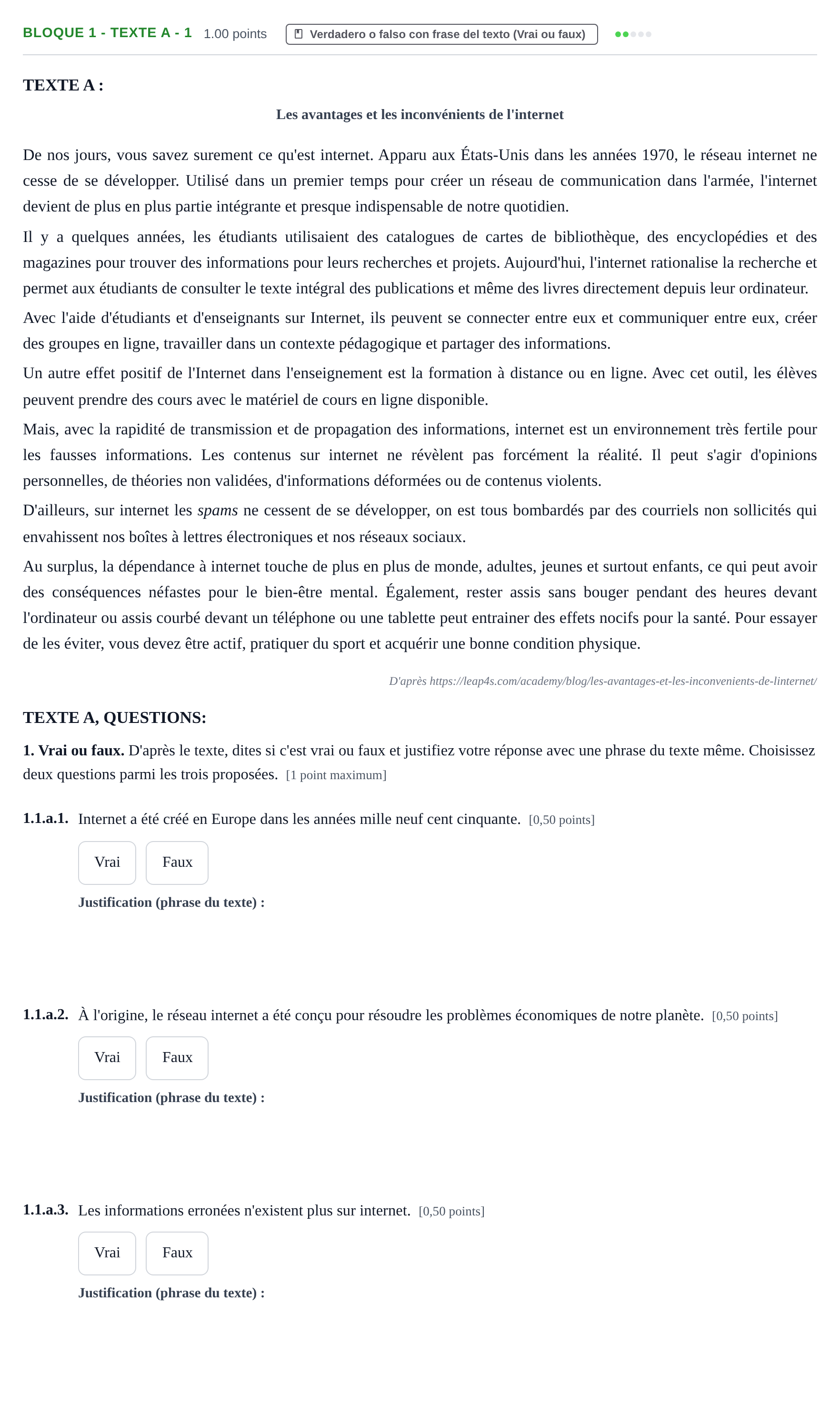 Enunciado: Bloque 1 - Texte A - 1 · Francés PAU Extremadura Extraordinaria 2022