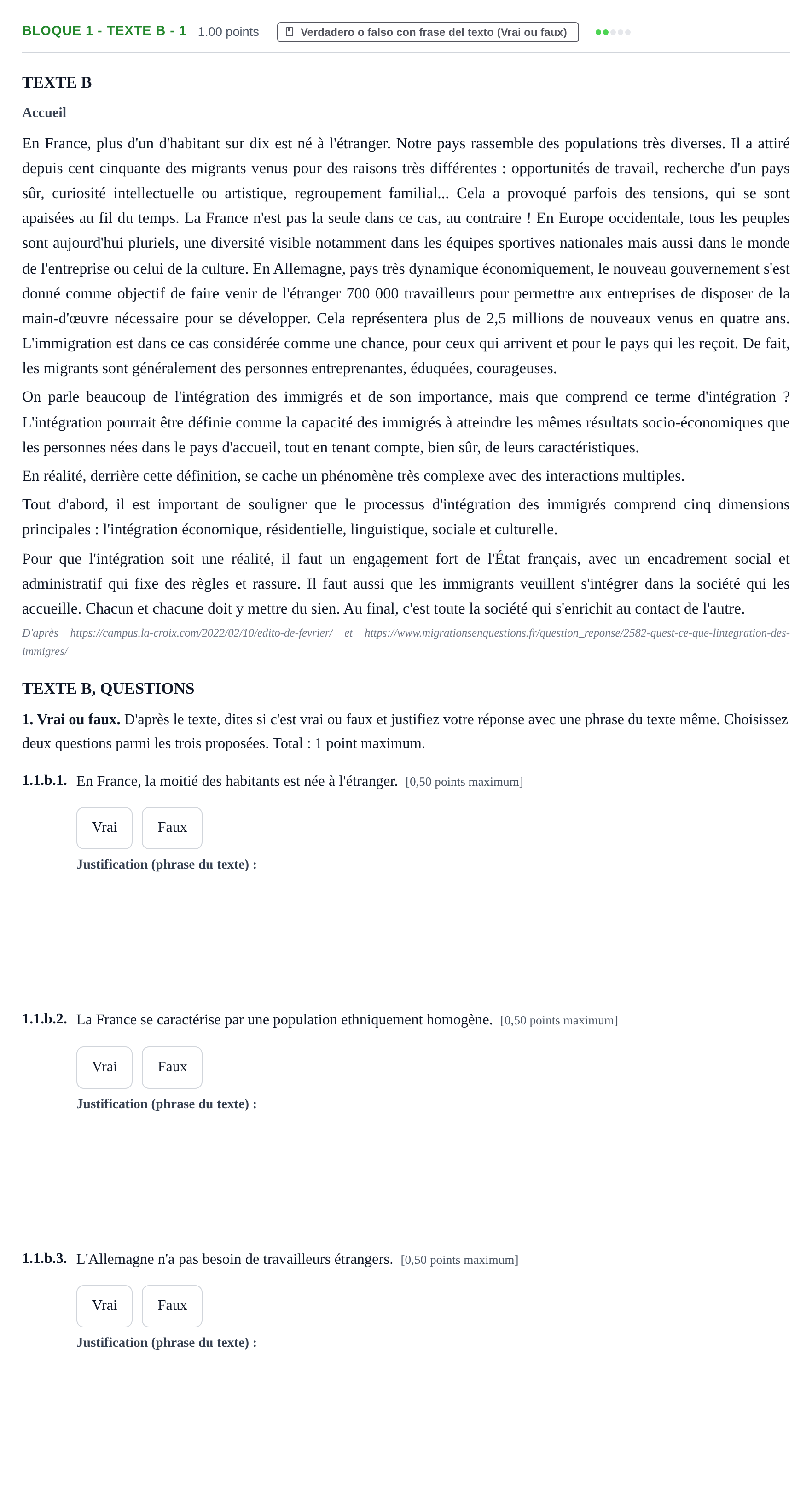 Enunciado: Bloque 1 - Texte B - 1 · Francés PAU Extremadura Extraordinaria 2022