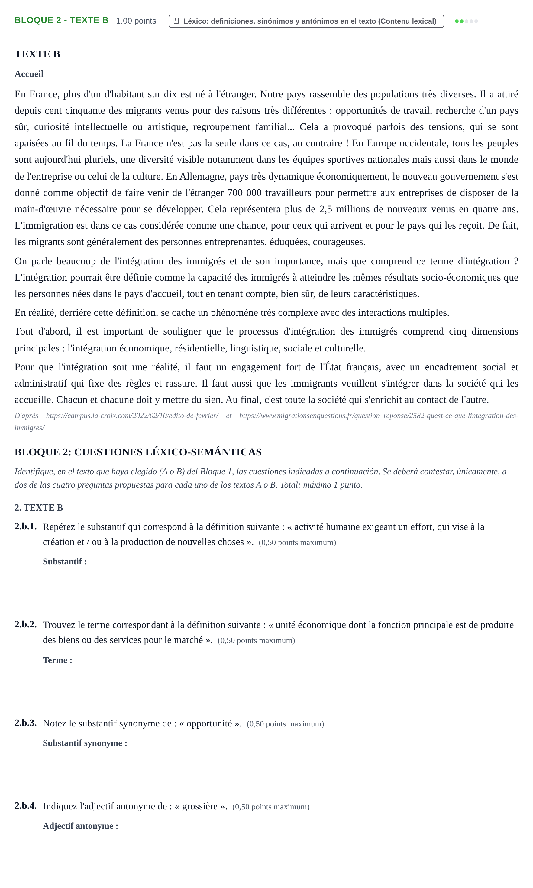 Enunciado: Bloque 2 - Texte B · Francés PAU Extremadura Extraordinaria 2022
