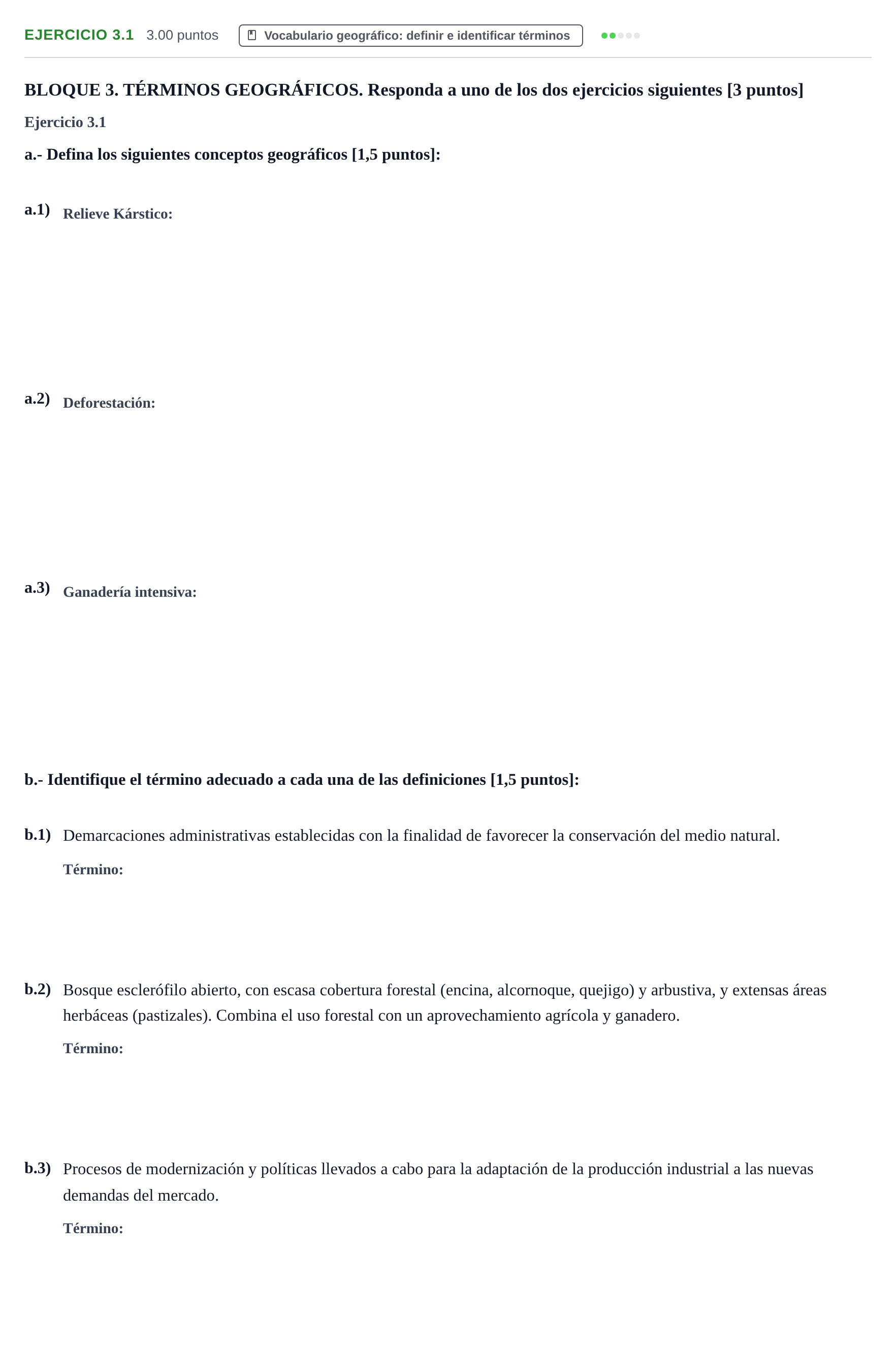 Enunciado: Ejercicio 3.1 · Geografía PAU Extremadura Extraordinaria 2022