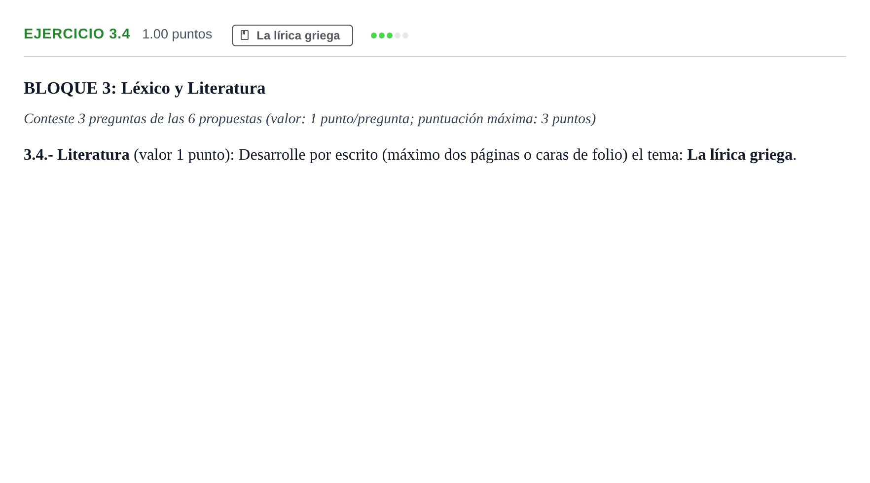 Enunciado: Ejercicio 3.4 · Griego II PAU Extremadura Extraordinaria 2022