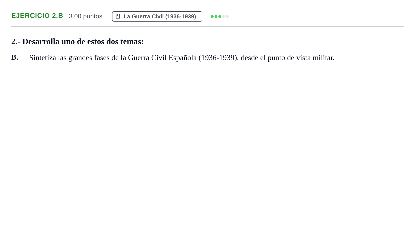 Enunciado: Ejercicio 2.B · Historia de España PAU Extremadura Extraordinaria 2022