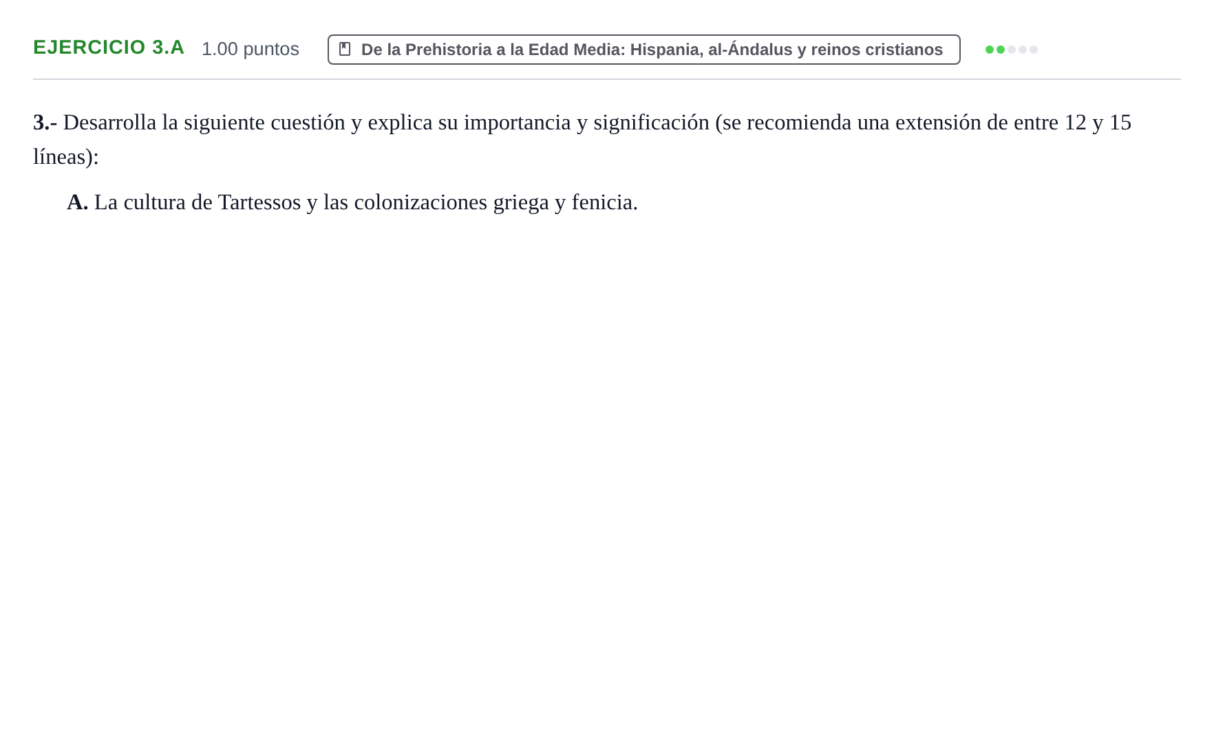 Enunciado: Ejercicio 3.A · Historia de España PAU Extremadura Extraordinaria 2022