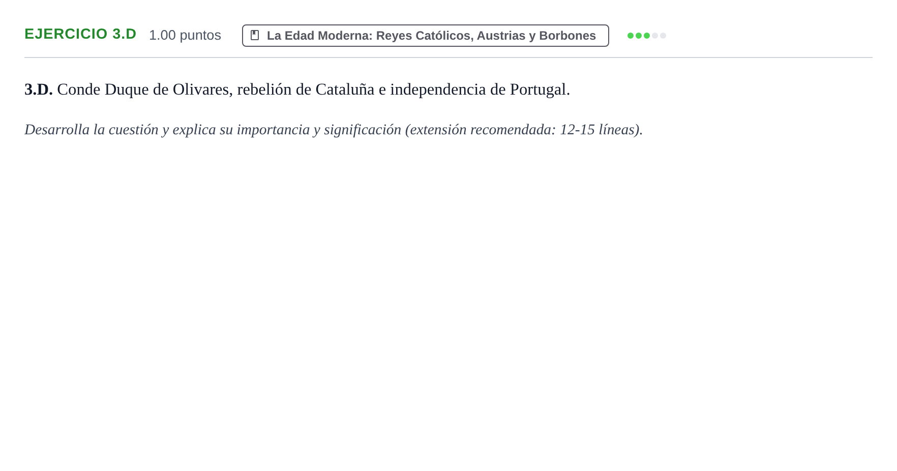 Enunciado: Ejercicio 3.D · Historia de España PAU Extremadura Extraordinaria 2022