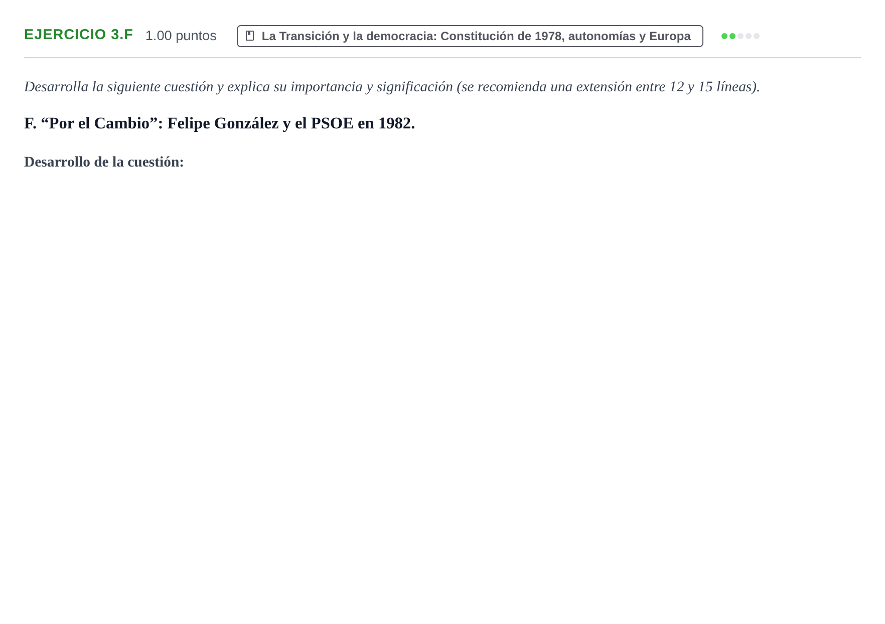 Enunciado: Ejercicio 3.F · Historia de España PAU Extremadura Extraordinaria 2022