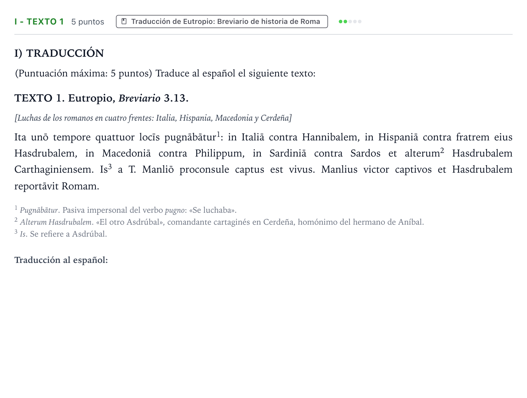 Enunciado: Ejercicio I - Texto 1 · Latín II PAU Extremadura Extraordinaria 2022