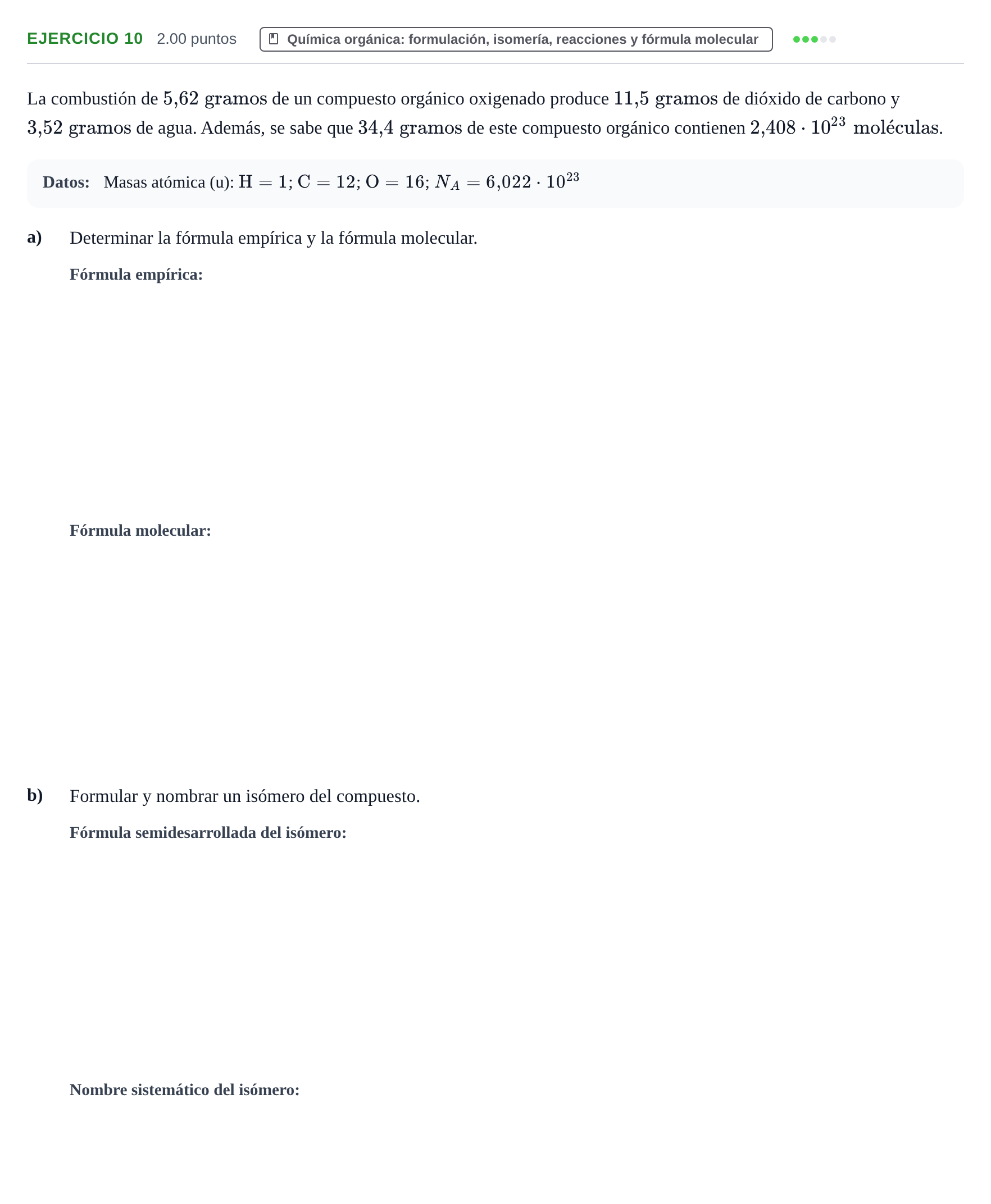 Enunciado: Problema 10 · Química PAU Extremadura Extraordinaria 2022