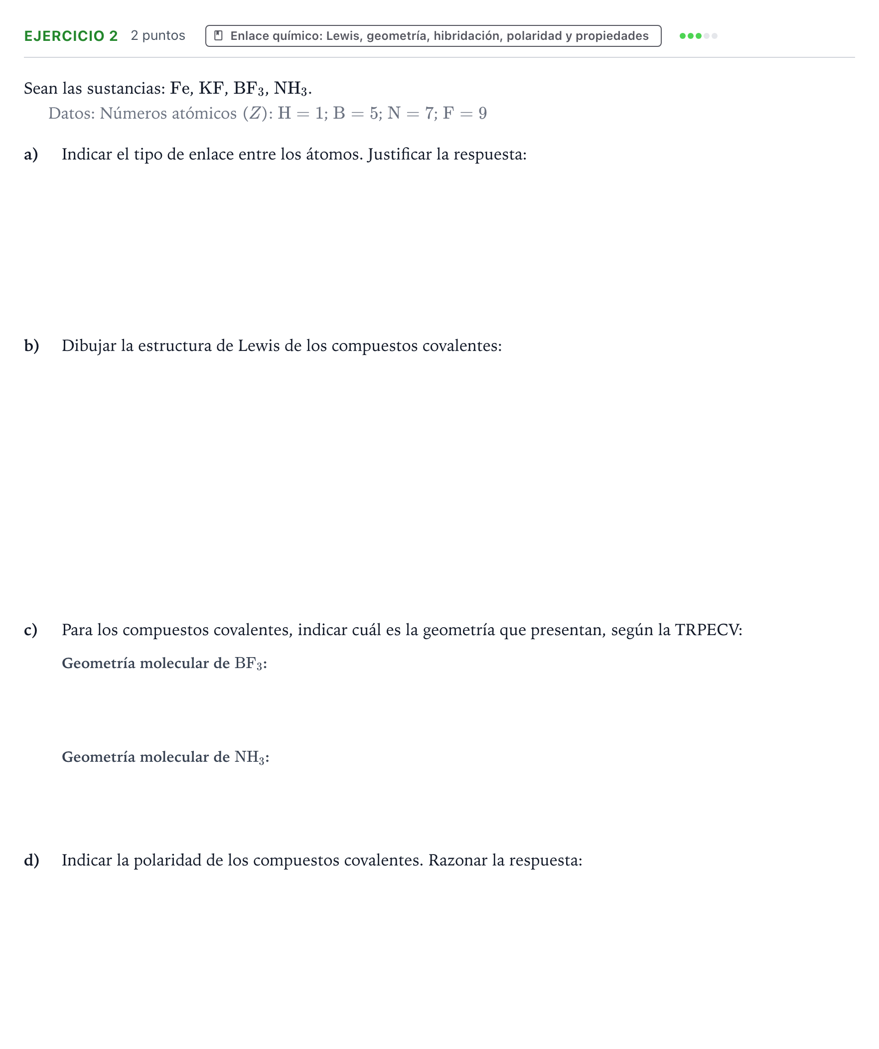 Enunciado: Problema 2 · Química PAU Extremadura Extraordinaria 2022