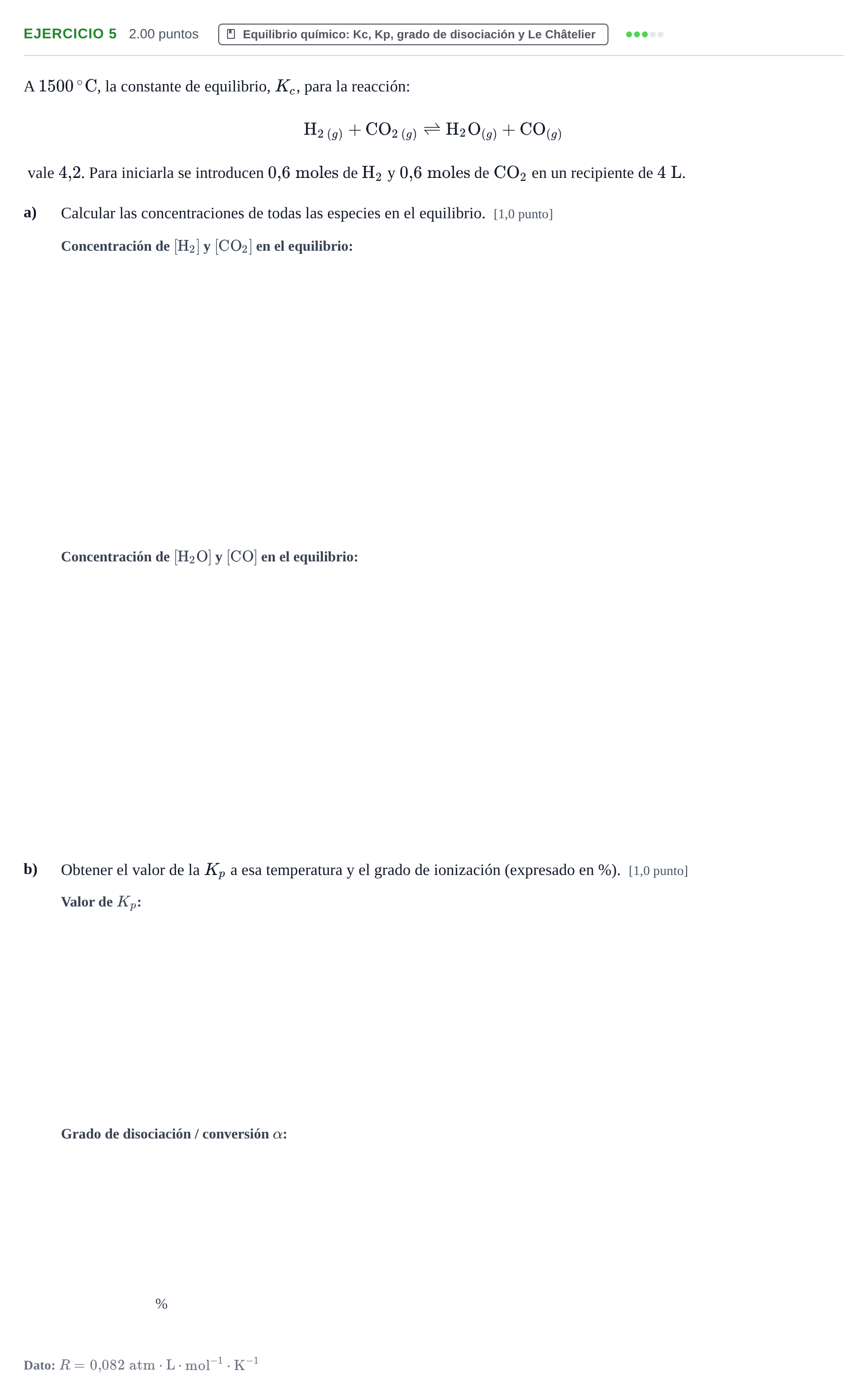 Enunciado: Problema 5 · Química PAU Extremadura Extraordinaria 2022