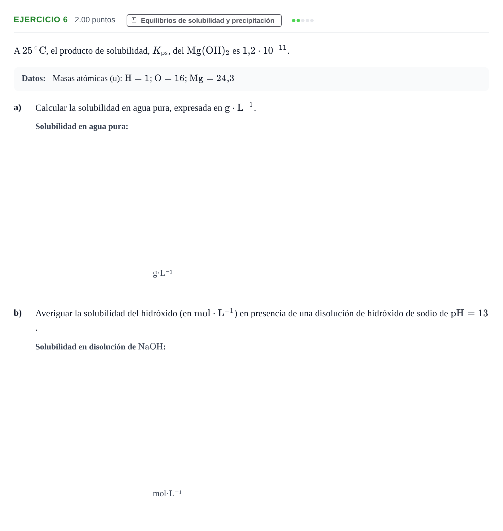 Enunciado: Problema 6 · Química PAU Extremadura Extraordinaria 2022