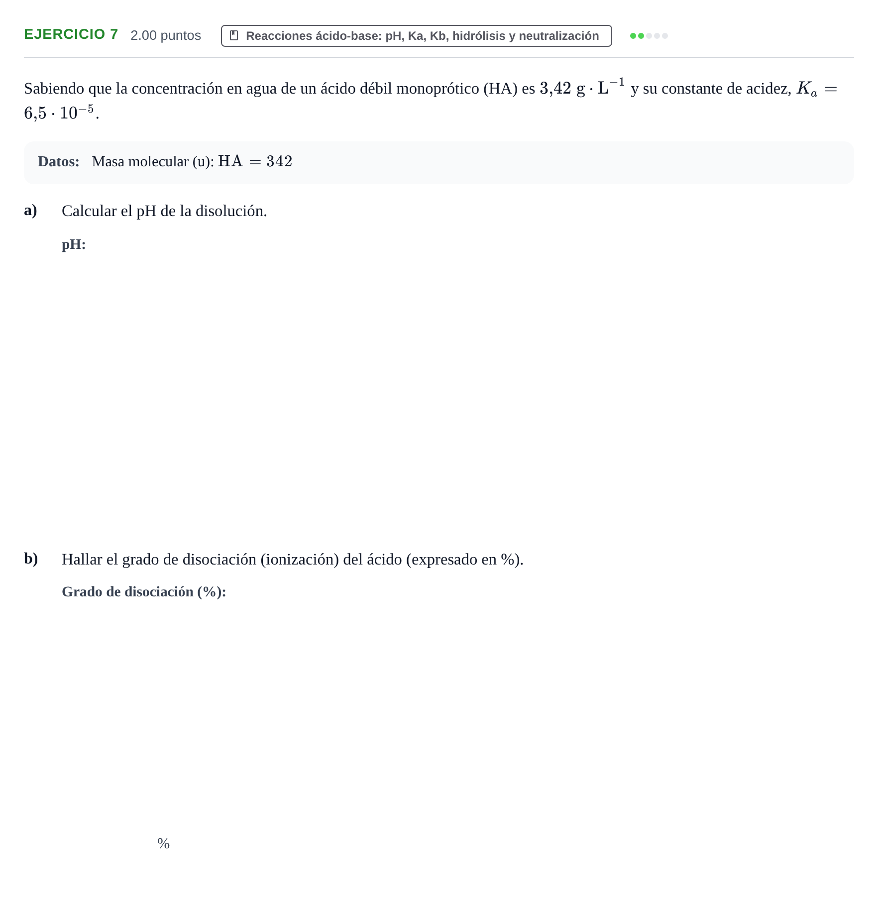 Enunciado: Problema 7 · Química PAU Extremadura Extraordinaria 2022