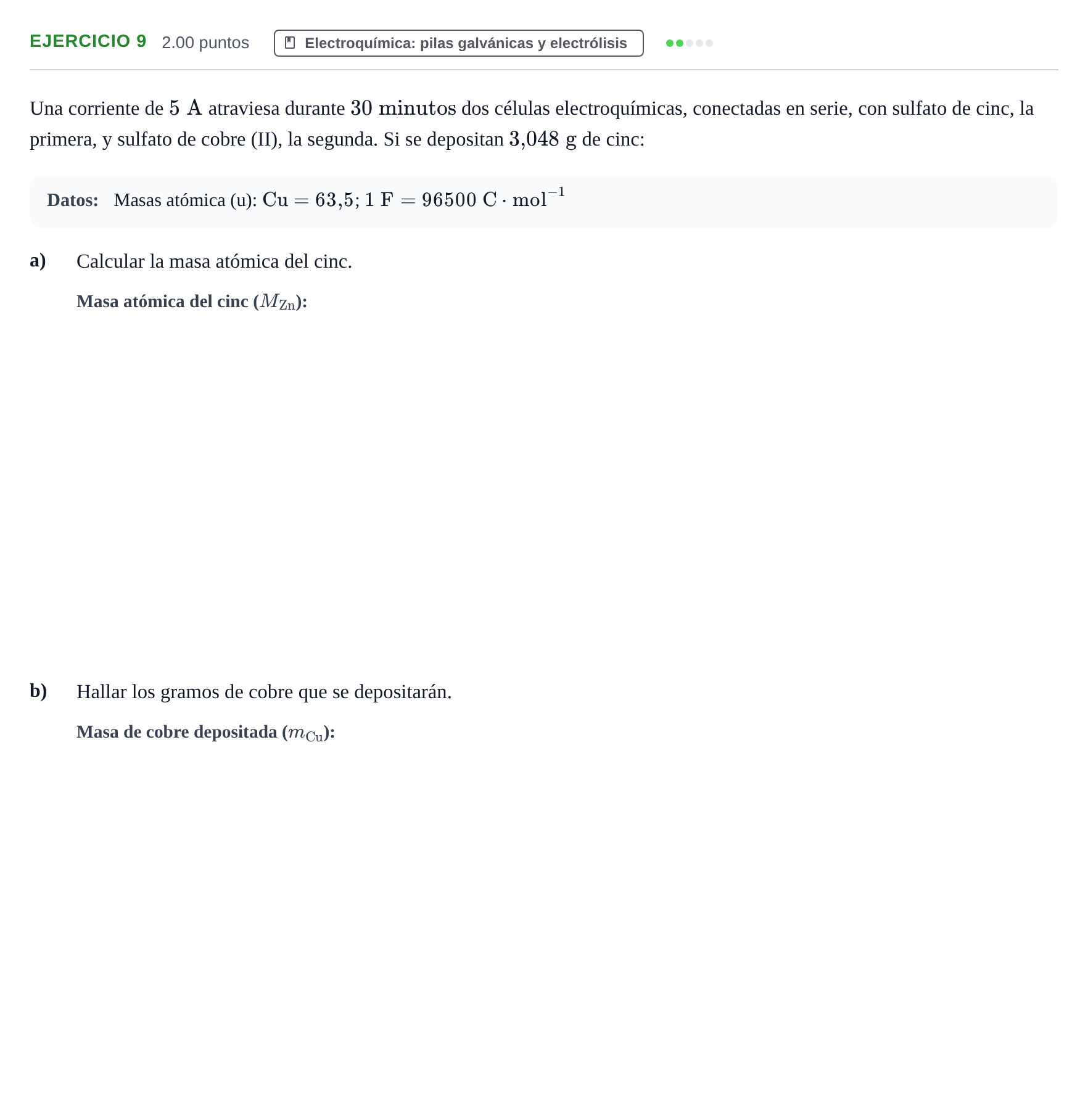 Enunciado: Problema 9 · Química PAU Extremadura Extraordinaria 2022