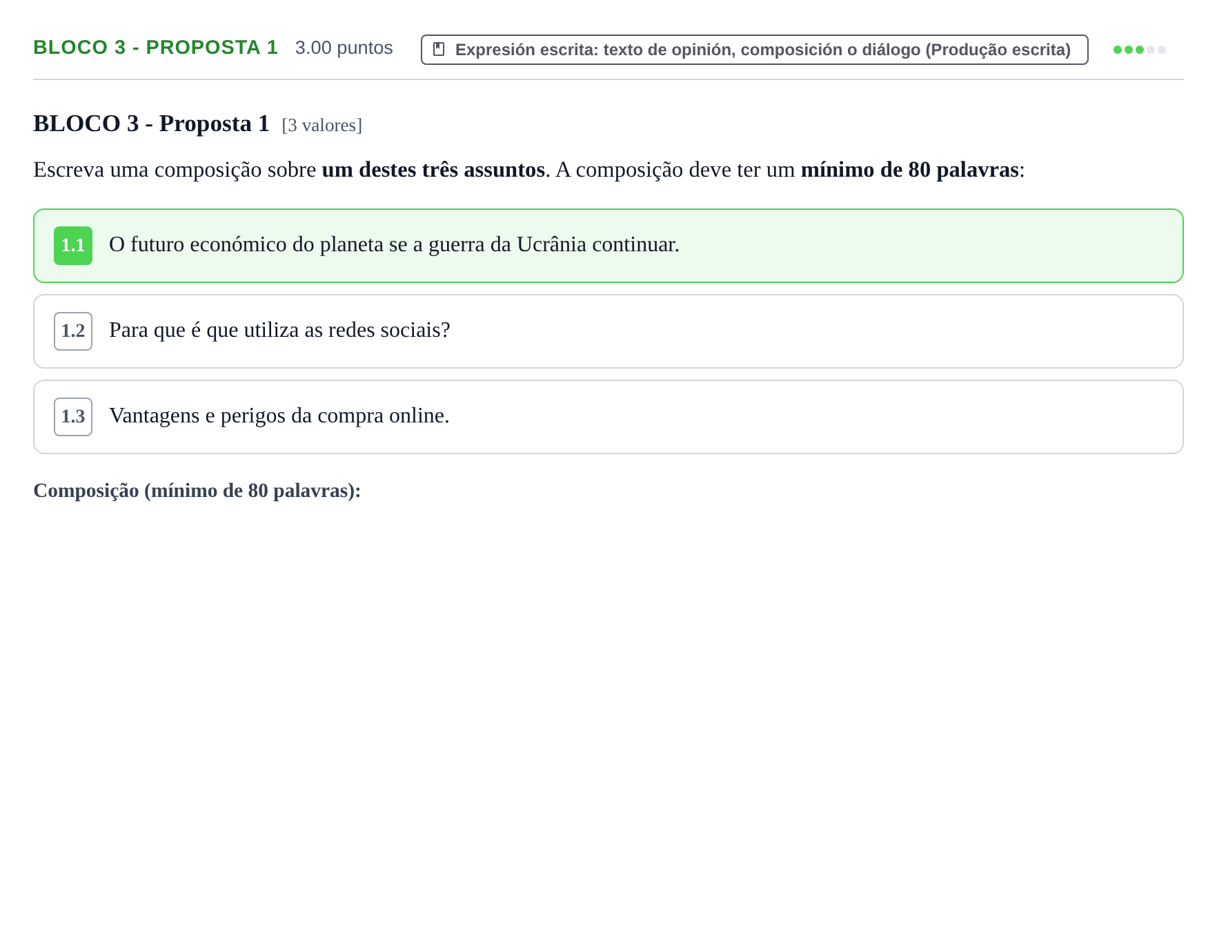 Enunciado: Ejercicio Bloco 3 - Proposta 1 · Portugués PAU Extremadura Extraordinaria 2022