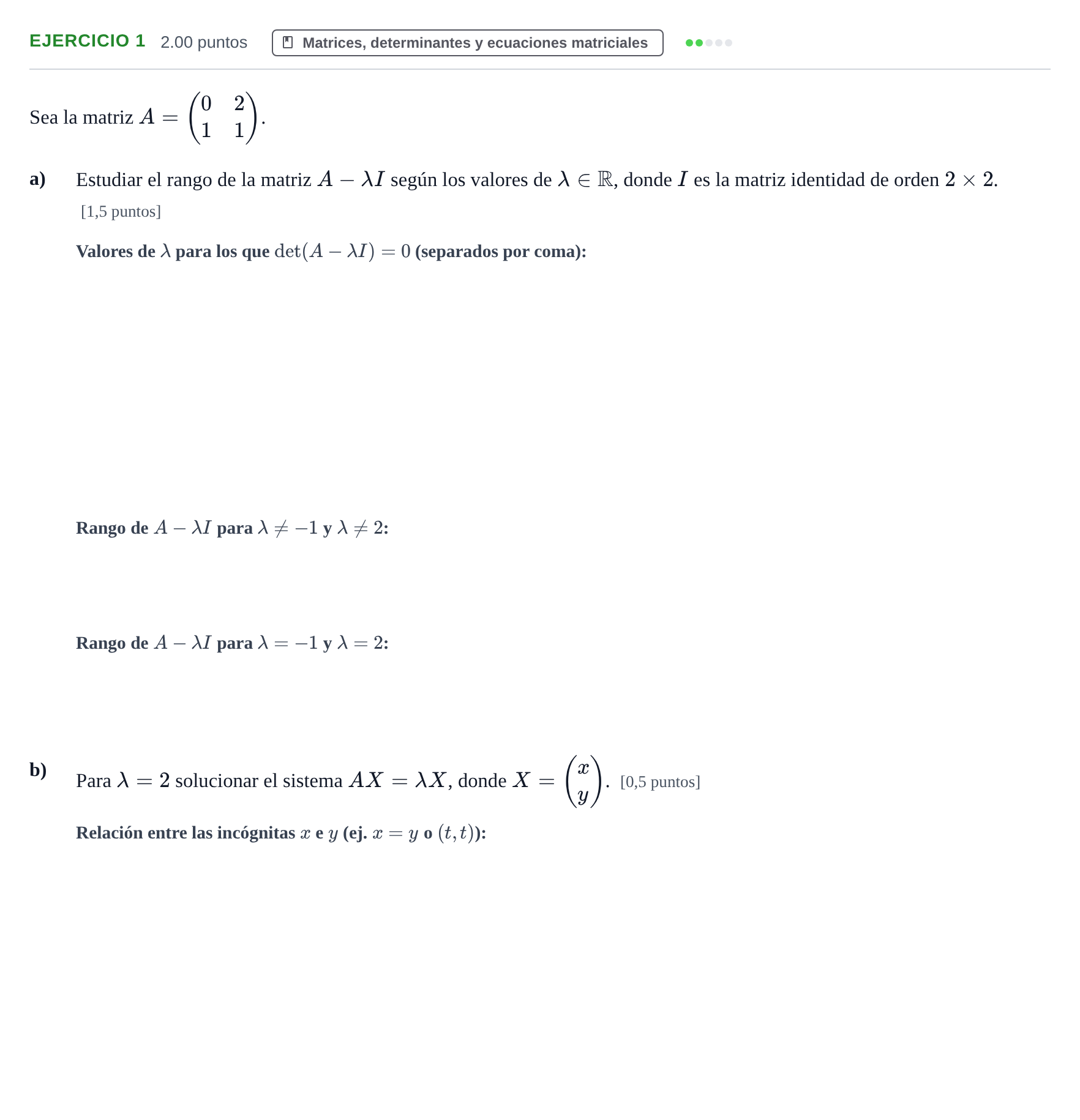 Enunciado: Problema 1 · Matemáticas II PAU Extremadura Extraordinaria 2022