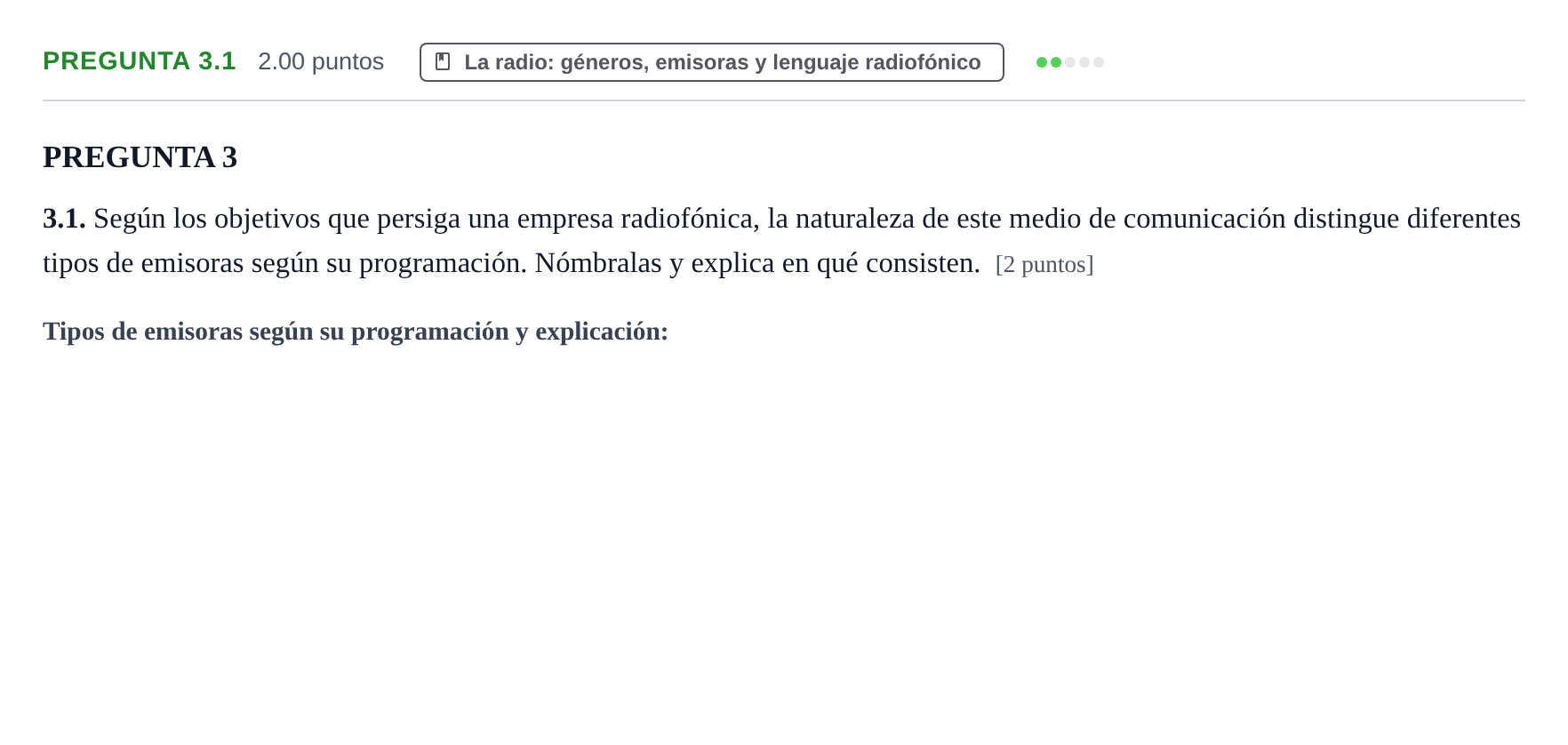Enunciado: Pregunta 3.1 · Cultura Audiovisual II PAU Asturias Extraordinaria 2022