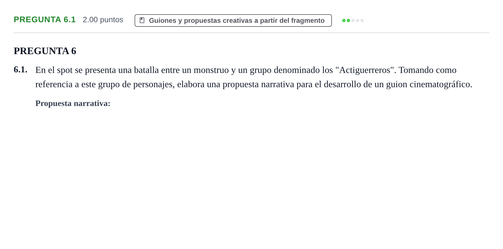 Enunciado: Pregunta 6.1 · Cultura Audiovisual II PAU Asturias Extraordinaria 2022
